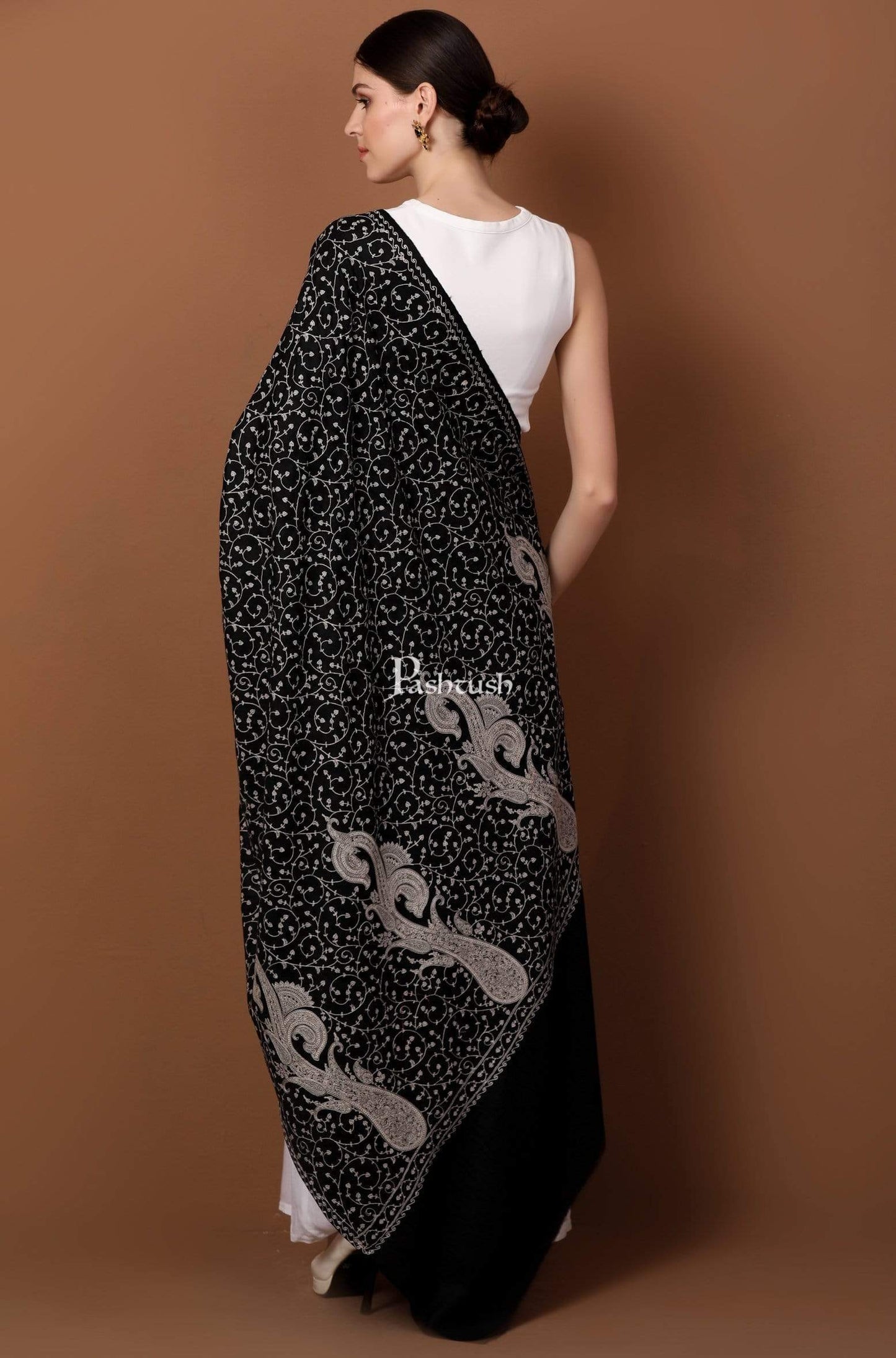 Pashtush India 100x200 Pashtush Womens Shawl with Tone on Tone Embroidery, Soft and Warm, Light Weight
