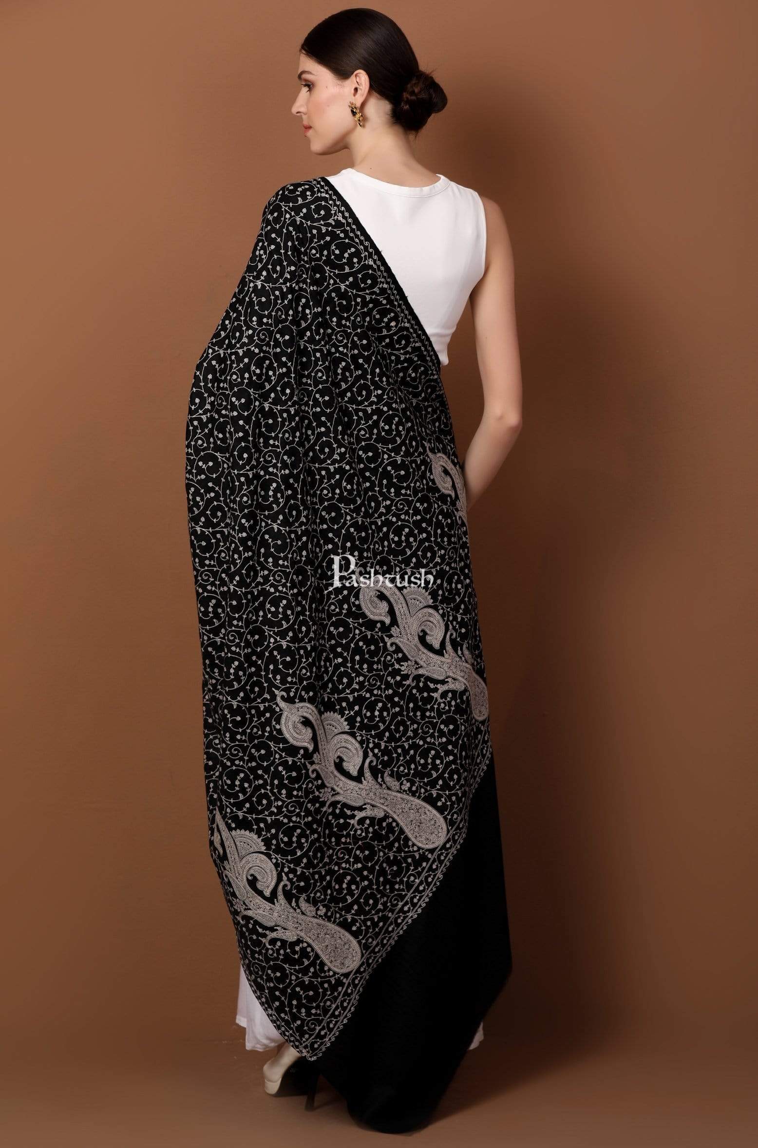 Pashtush India 100x200 Pashtush Womens Shawl with Tone on Tone Embroidery, Soft and Warm, Light Weight