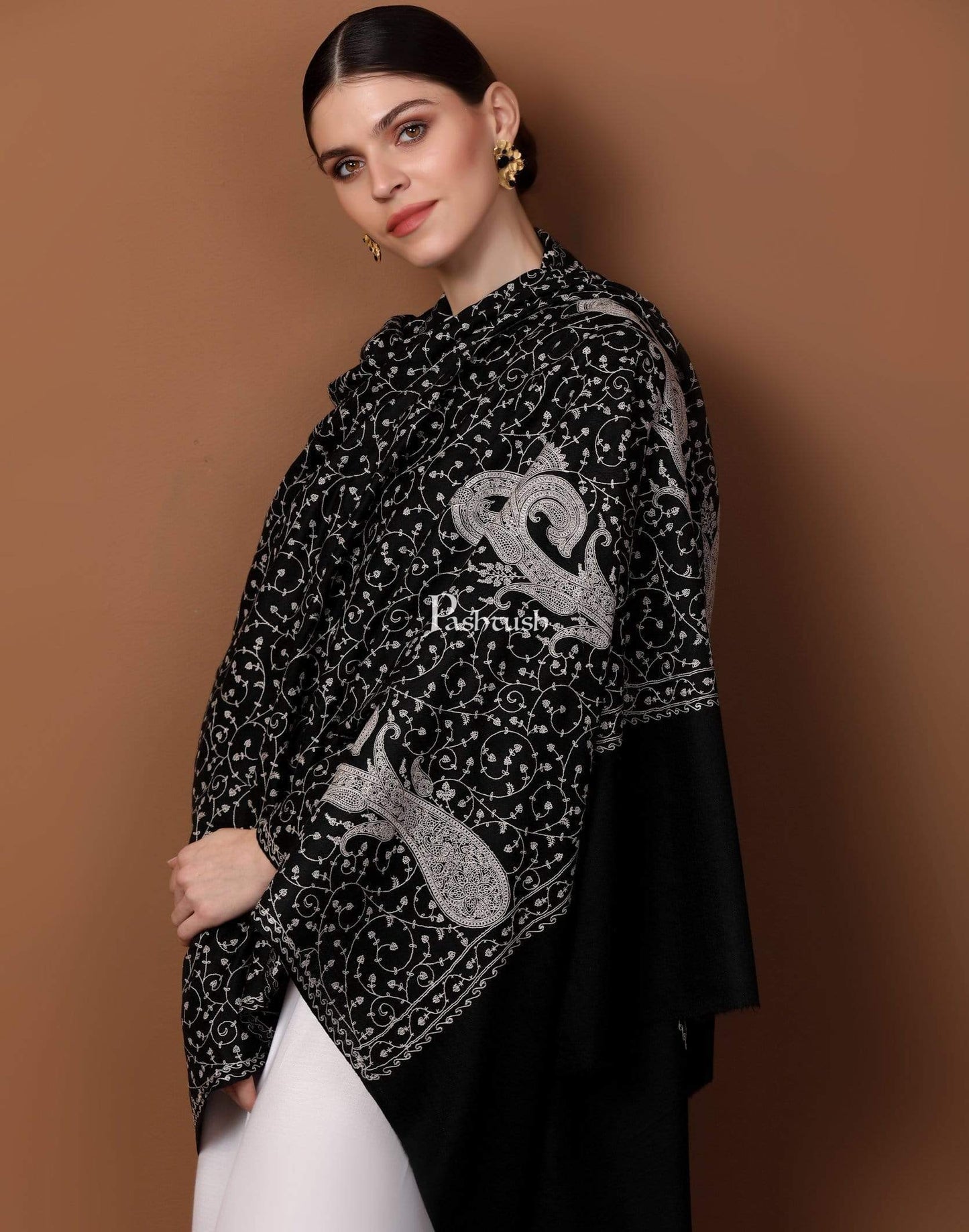 Pashtush India 100x200 Pashtush Womens Shawl with Tone on Tone Embroidery, Soft and Warm, Light Weight