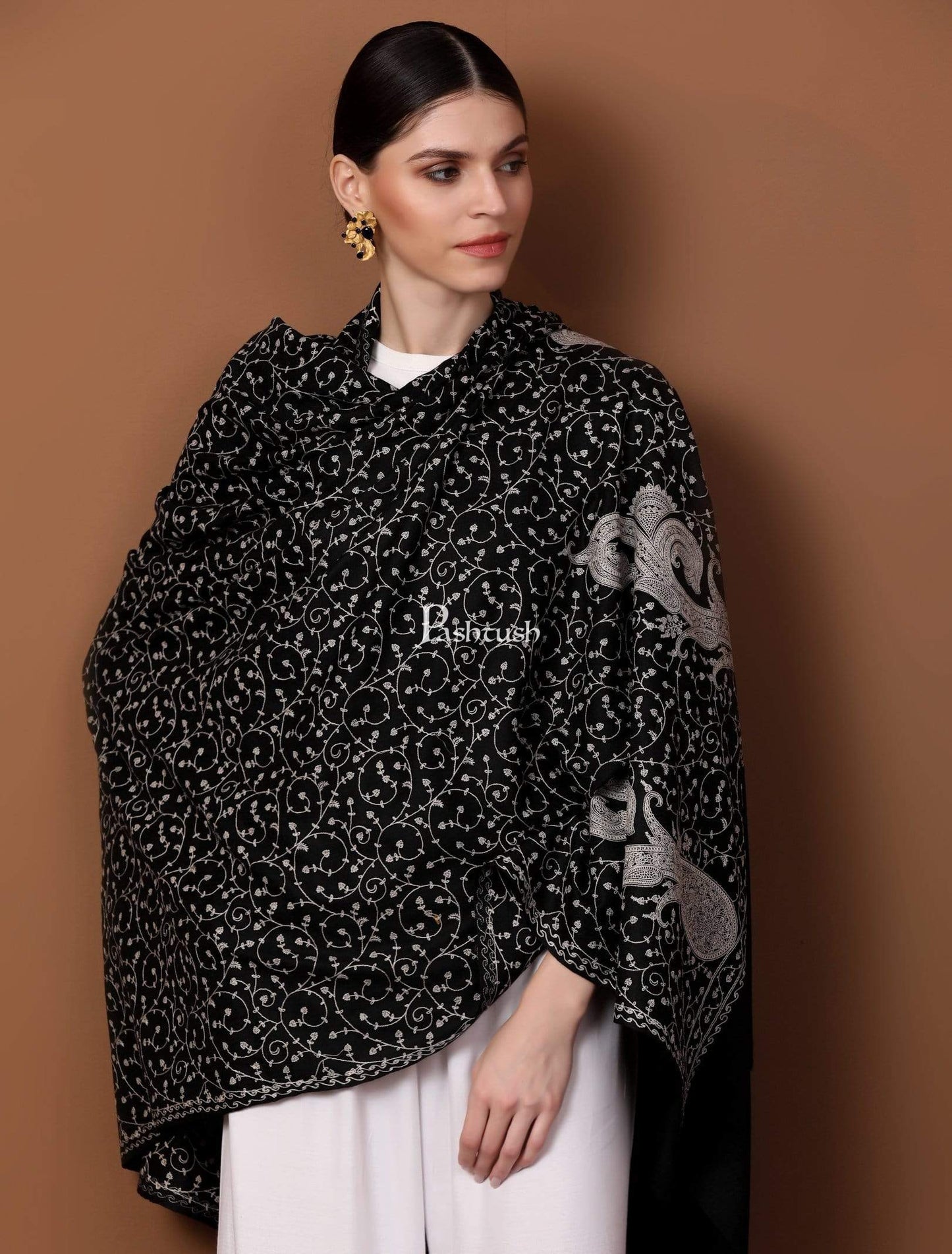 Pashtush India 100x200 Pashtush Womens Shawl with Tone on Tone Embroidery, Soft and Warm, Light Weight