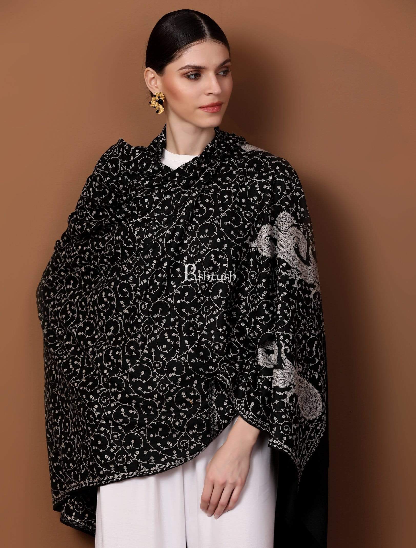 Pashtush India 100x200 Pashtush Womens Shawl with Tone on Tone Embroidery, Soft and Warm, Light Weight