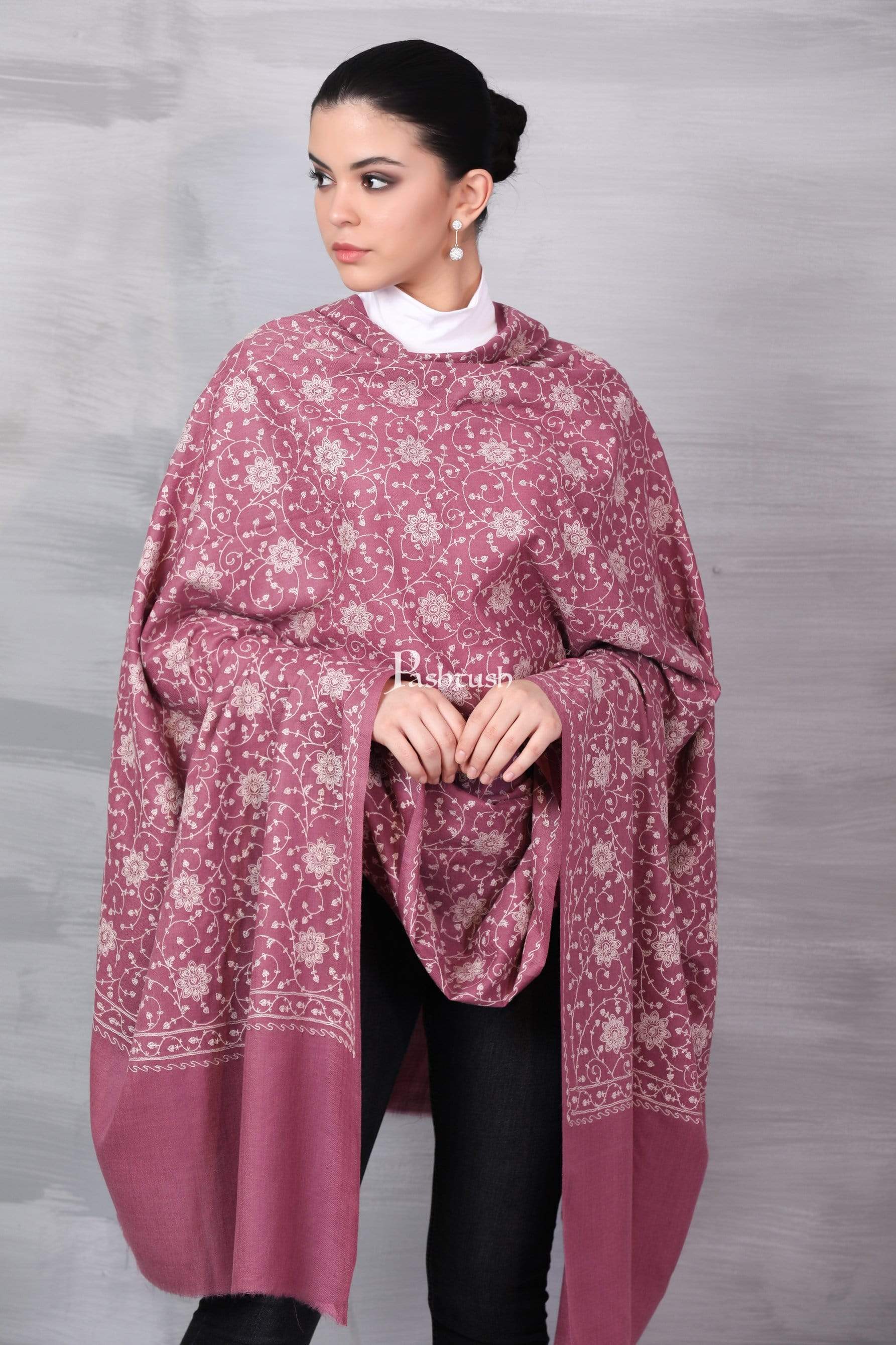 Pashtush India 100x200 Pashtush Womens Shawl with Tone on Tone Embroidery, Soft and Warm, Light Weight
