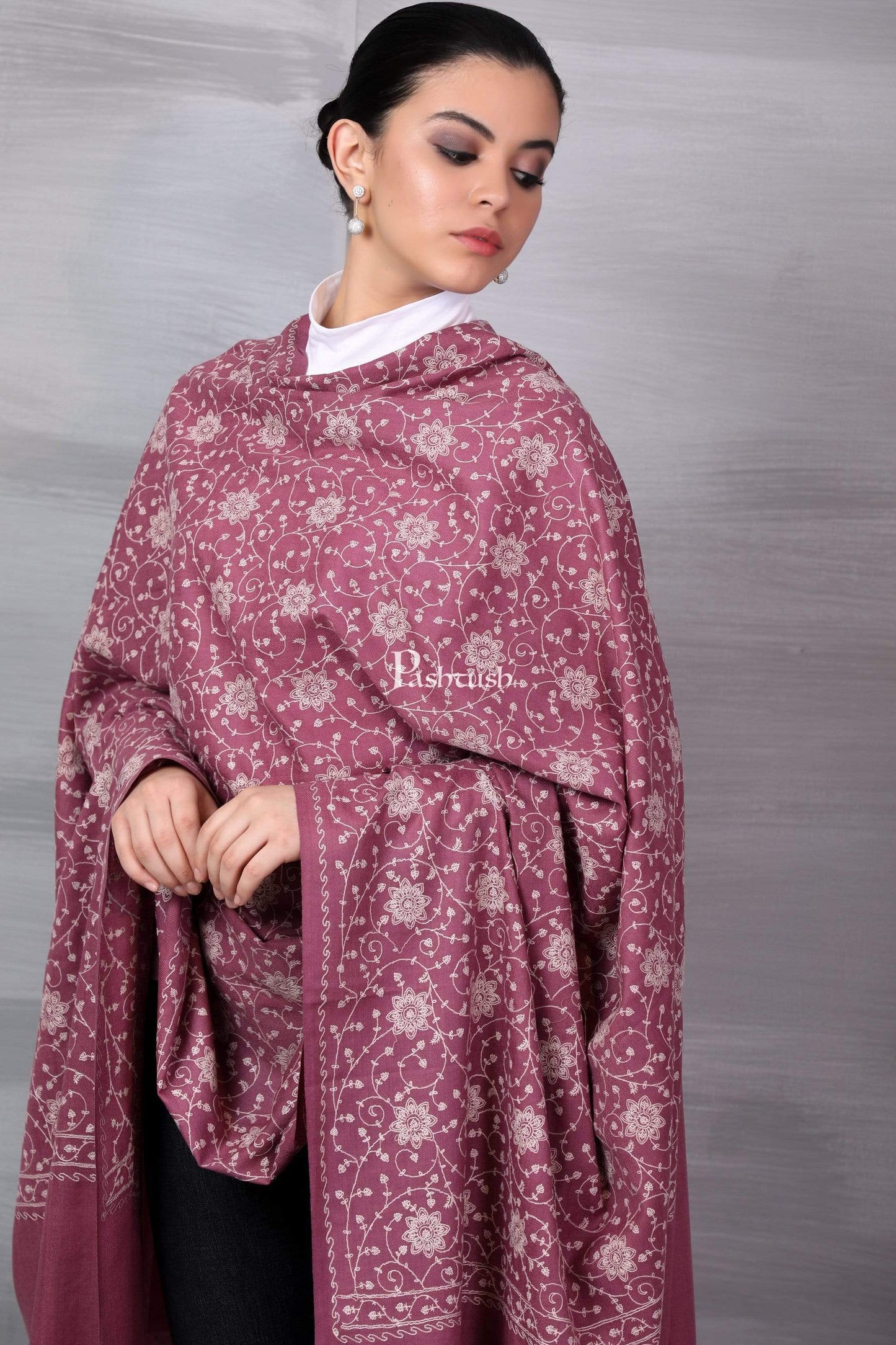 Pashtush India 100x200 Pashtush Womens Shawl with Tone on Tone Embroidery, Soft and Warm, Light Weight