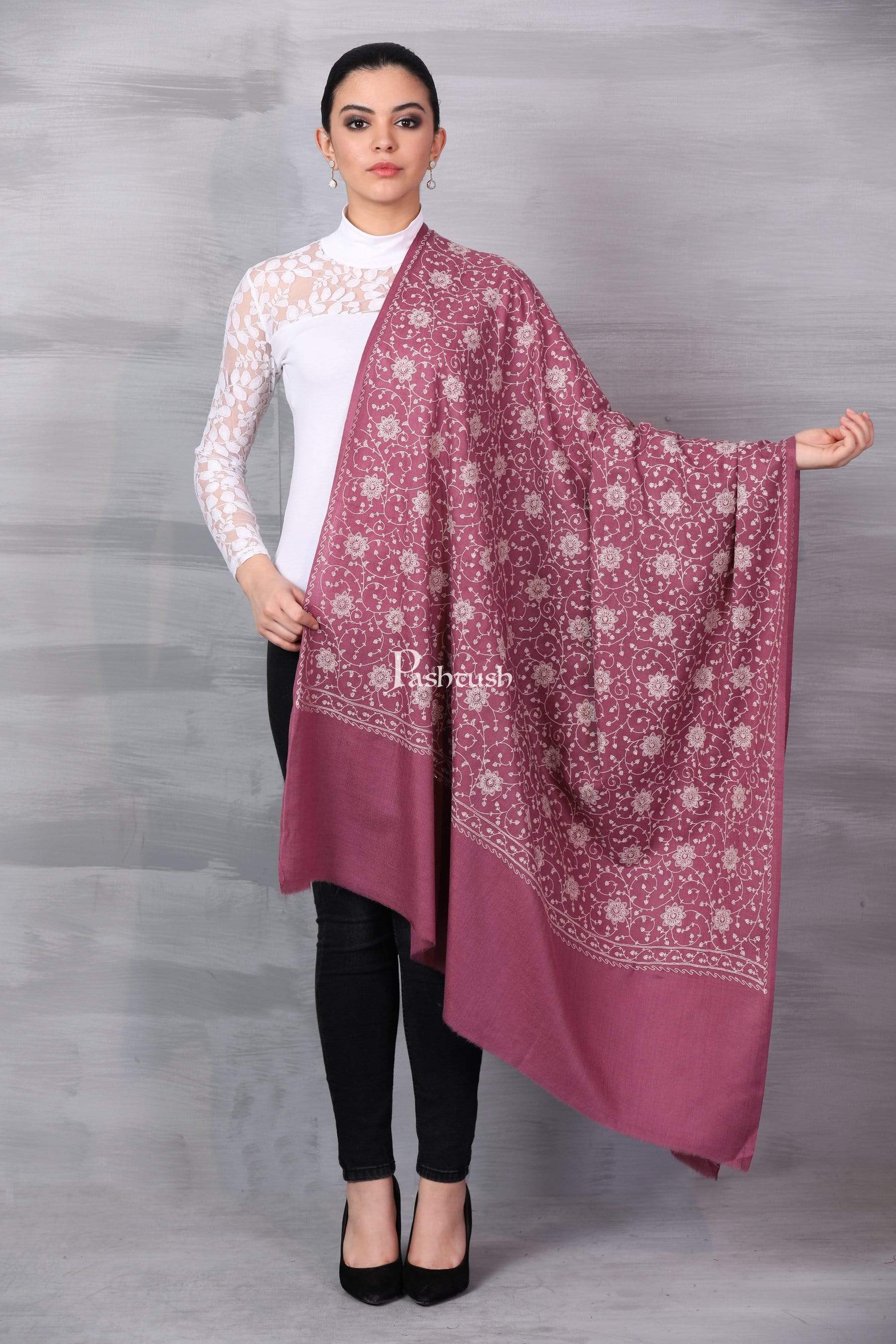Pashtush India 100x200 Pashtush Womens Shawl with Tone on Tone Embroidery, Soft and Warm, Light Weight