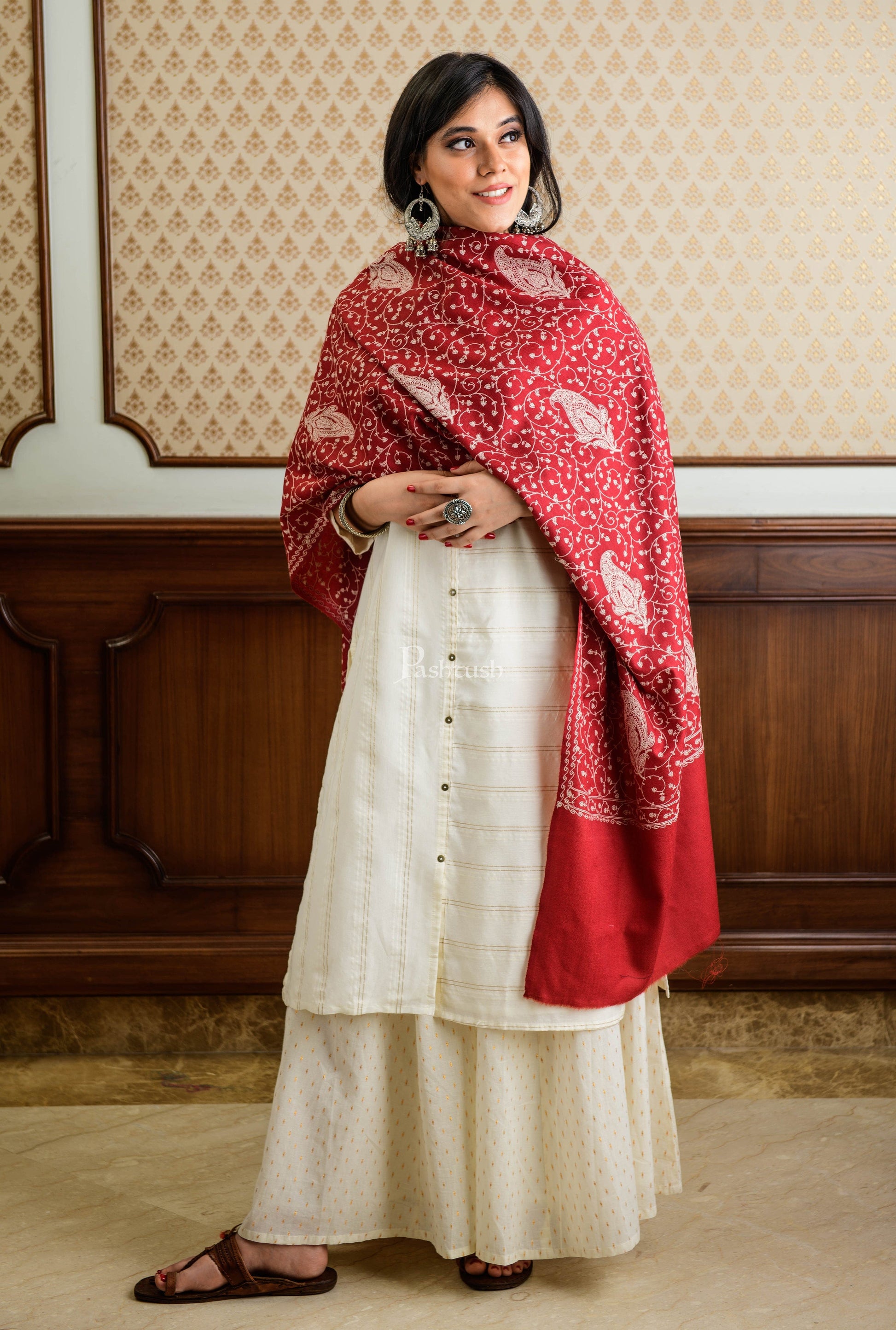 Pashtush India Womens Shawls Pashtush Womens Shawl With Tone On Tone Embroidery, Soft And Warm, Light Weight