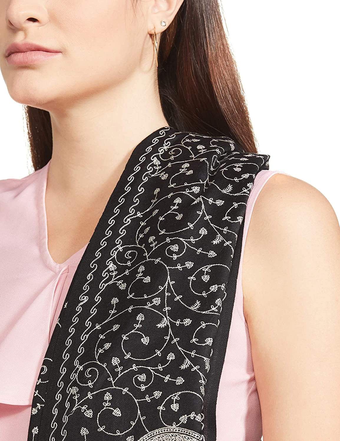 Pashtush India 100x200 Pashtush Womens Shawl With Tone On Tone Embroidery, Soft And Warm, Light Weight, Black
