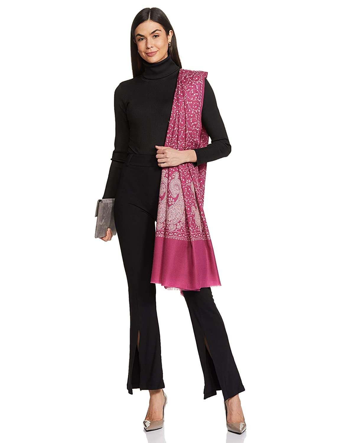 Pashtush India 100x200 Pashtush Womens Shawl With Tone On Tone Embroidery, Soft And Warm, Light Weight, Fuchsia