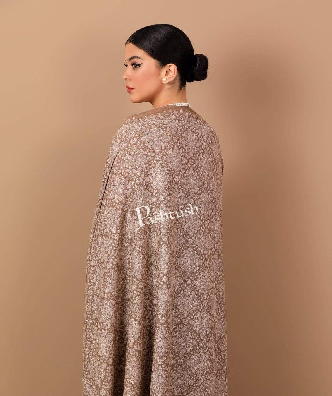 Pashtush India Shawl Pashtush Womens Shawl with Tone on Tone Embroidery, Soft and Warm, Taupe