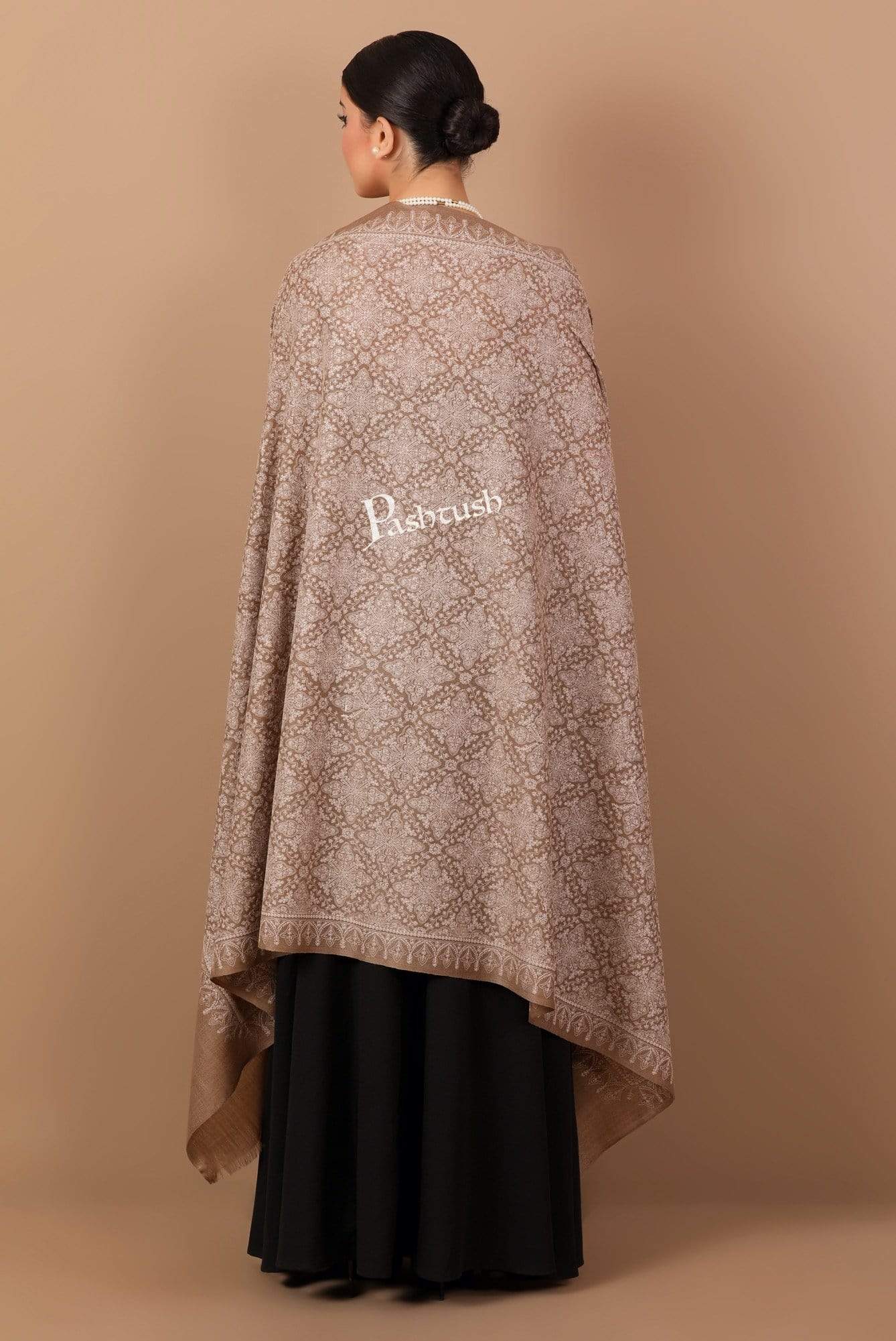 Pashtush India Shawl Pashtush Womens Shawl with Tone on Tone Embroidery, Soft and Warm, Taupe