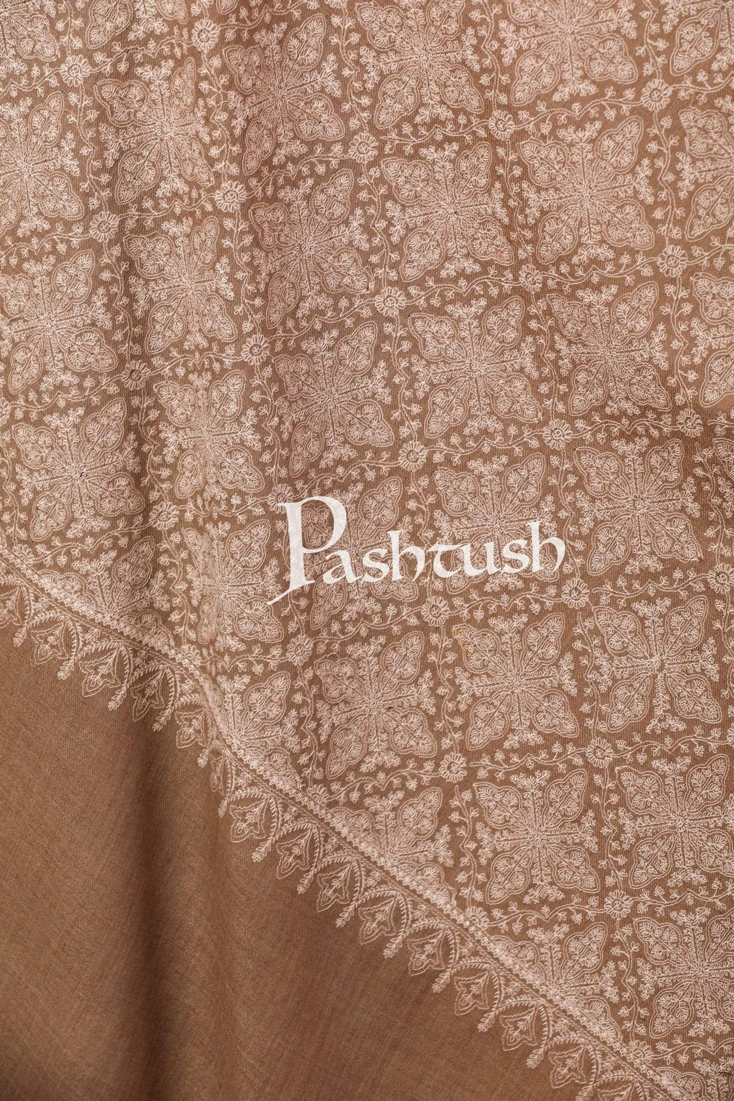 Pashtush India Shawl Pashtush Womens Shawl with Tone on Tone Embroidery, Soft and Warm, Taupe