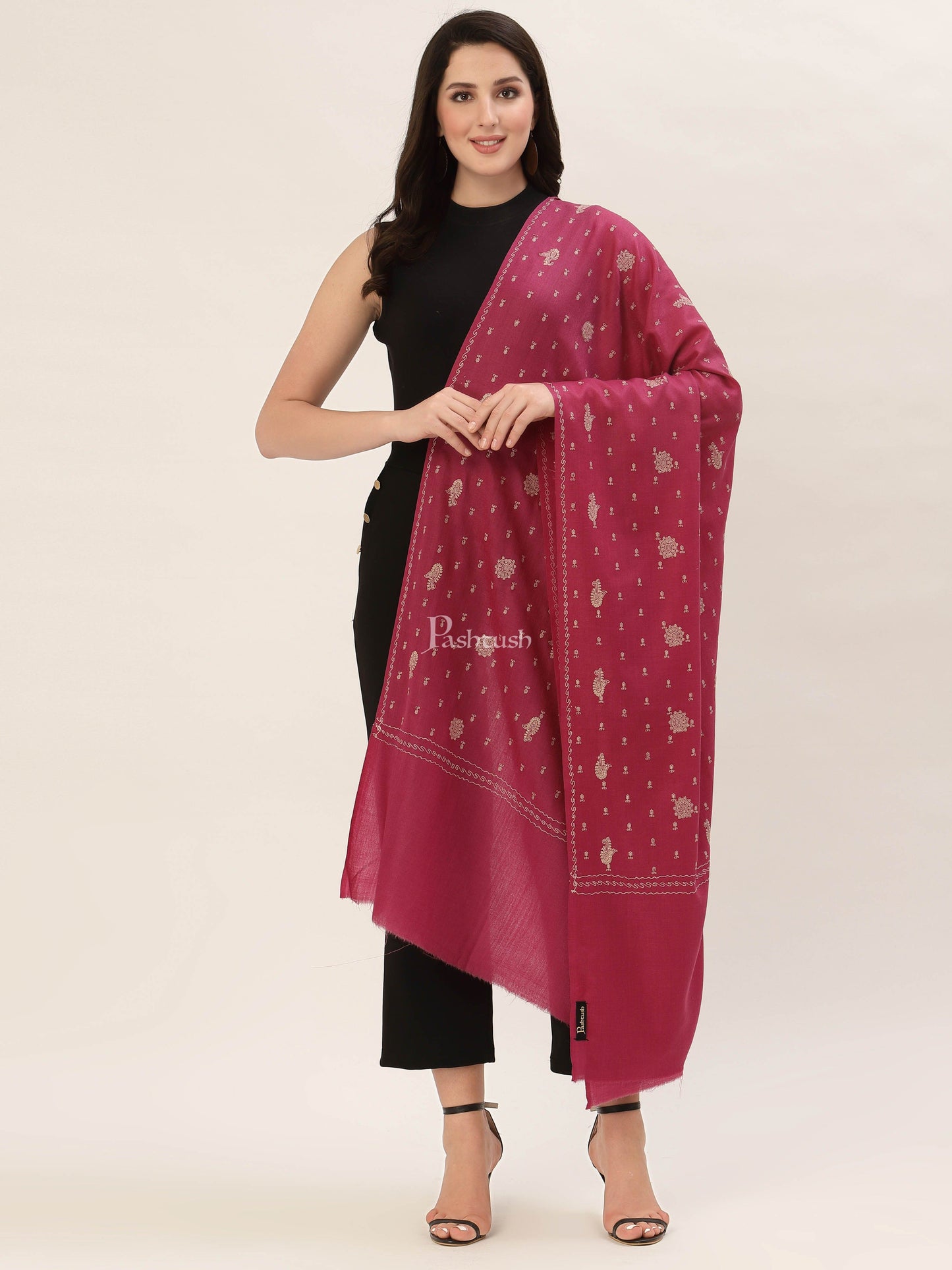 Pashtush India Womens Shawls Pashtush Womens Shawl With Tone On Tone Embroidery, Soft, Warm, Light Weight