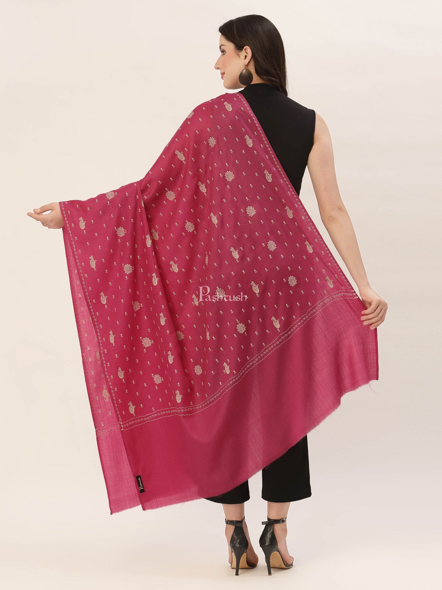 Pashtush India Womens Shawls Pashtush Womens Shawl With Tone On Tone Embroidery, Soft, Warm, Light Weight