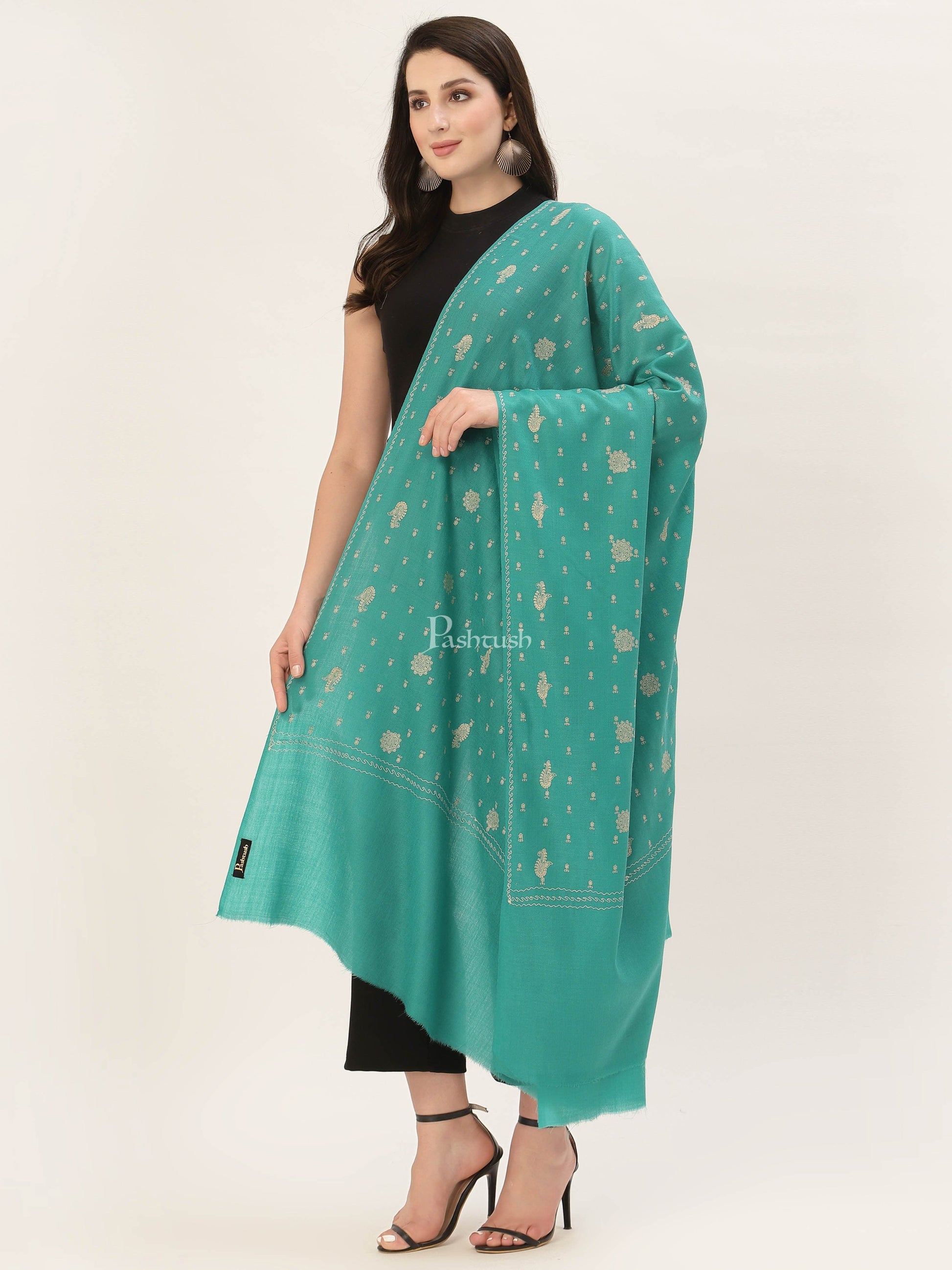 Pashtush India Womens Shawls Pashtush Womens Shawl With Tone On Tone Embroidery, Soft, Warm, Light Weight