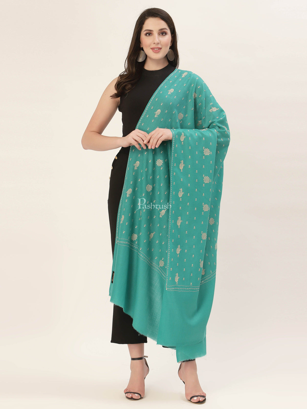 Pashtush India Womens Shawls Pashtush Womens Shawl With Tone On Tone Embroidery, Soft, Warm, Light Weight