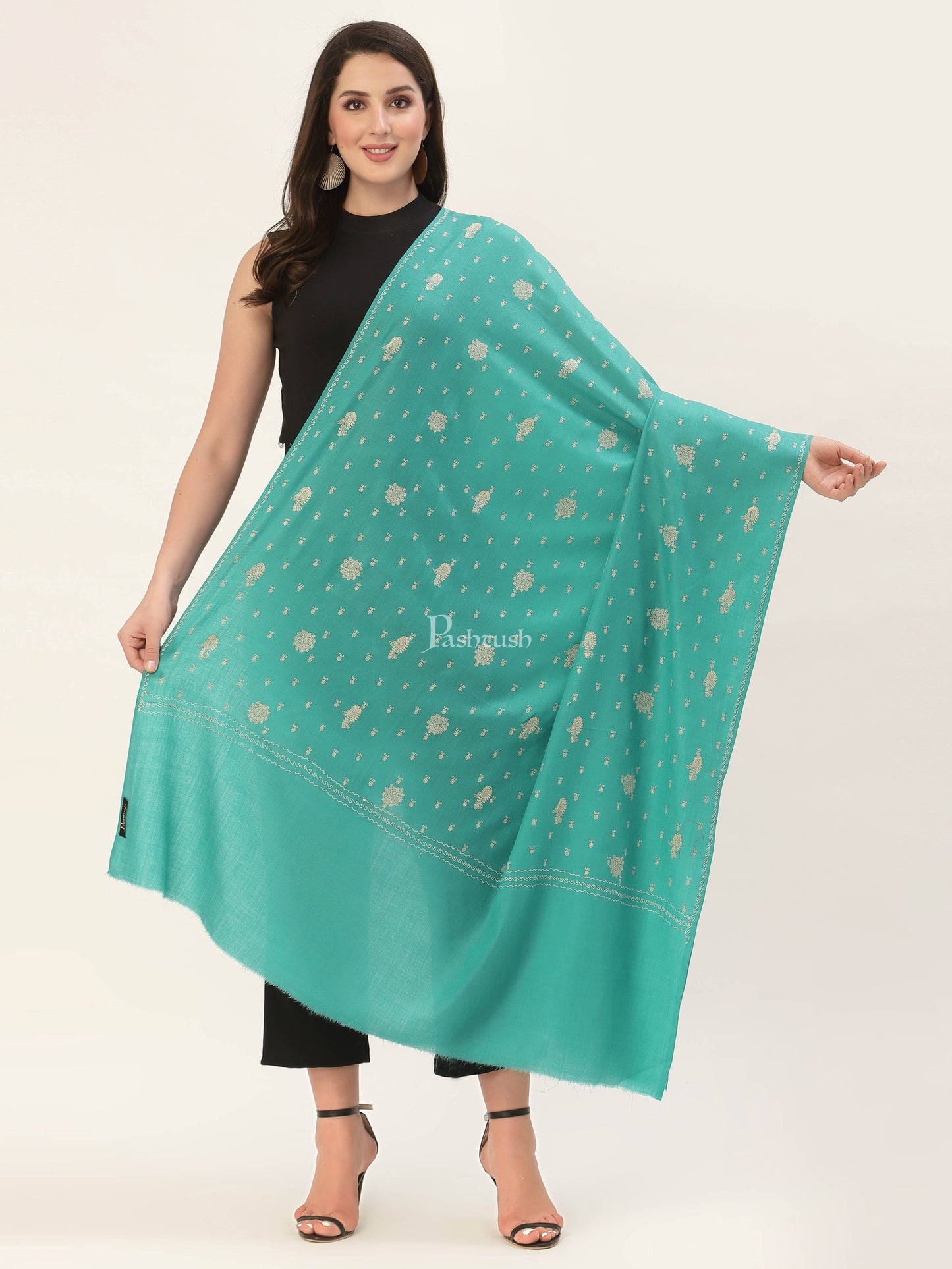 Pashtush India Womens Shawls Pashtush Womens Shawl With Tone On Tone Embroidery, Soft, Warm, Light Weight