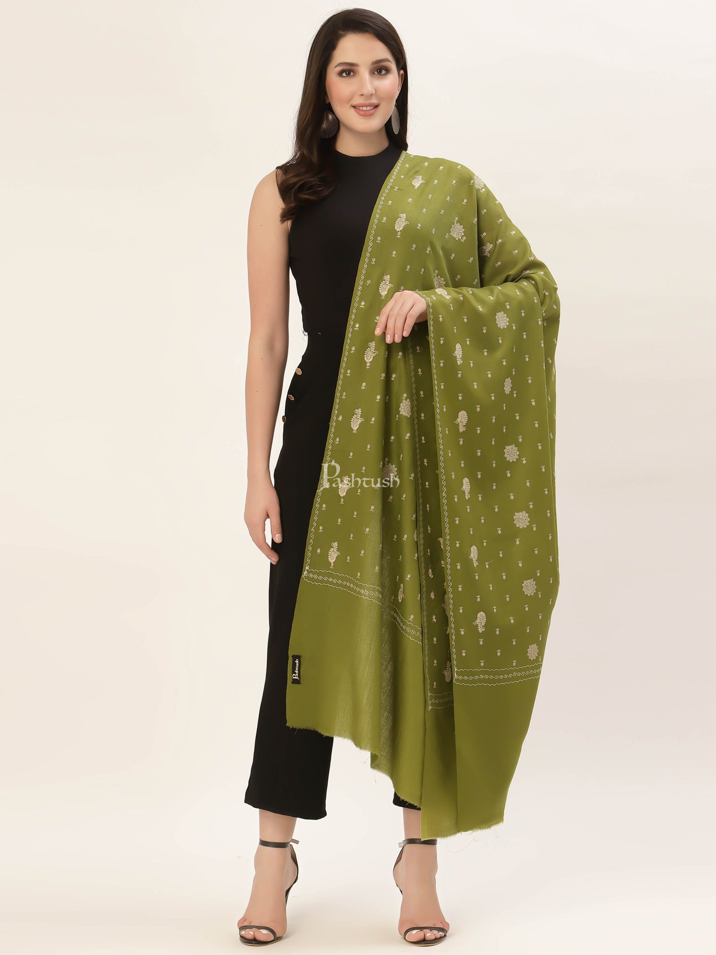 Pashtush India Womens Shawls Pashtush Womens Shawl With Tone On Tone Embroidery, Soft, Warm, Light Weight
