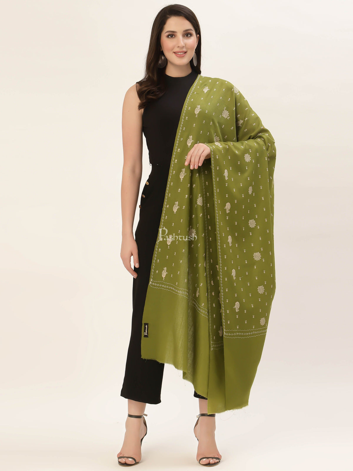 Pashtush India Womens Shawls Pashtush Womens Shawl With Tone On Tone Embroidery, Soft, Warm, Light Weight