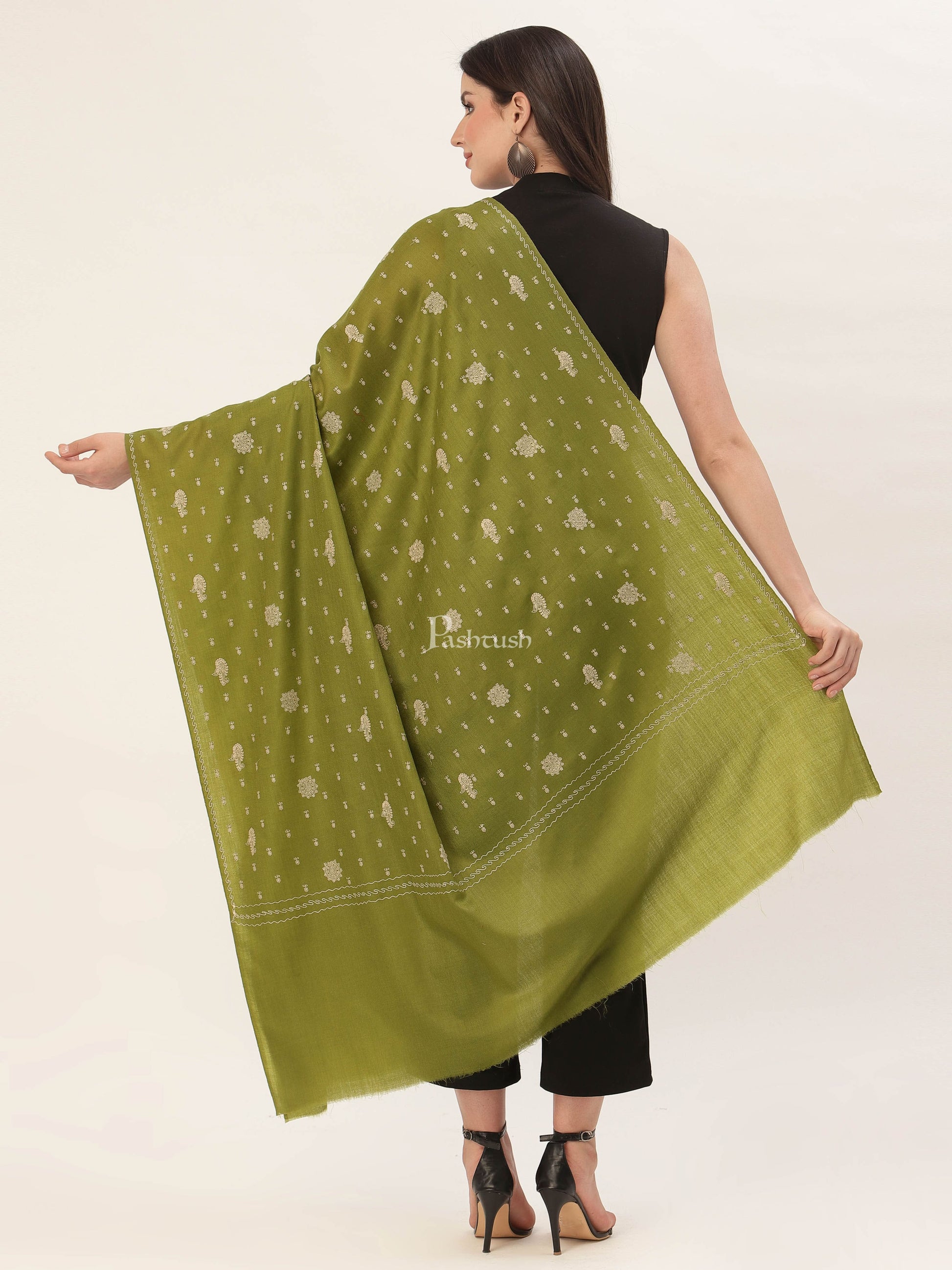Pashtush India Womens Shawls Pashtush Womens Shawl With Tone On Tone Embroidery, Soft, Warm, Light Weight