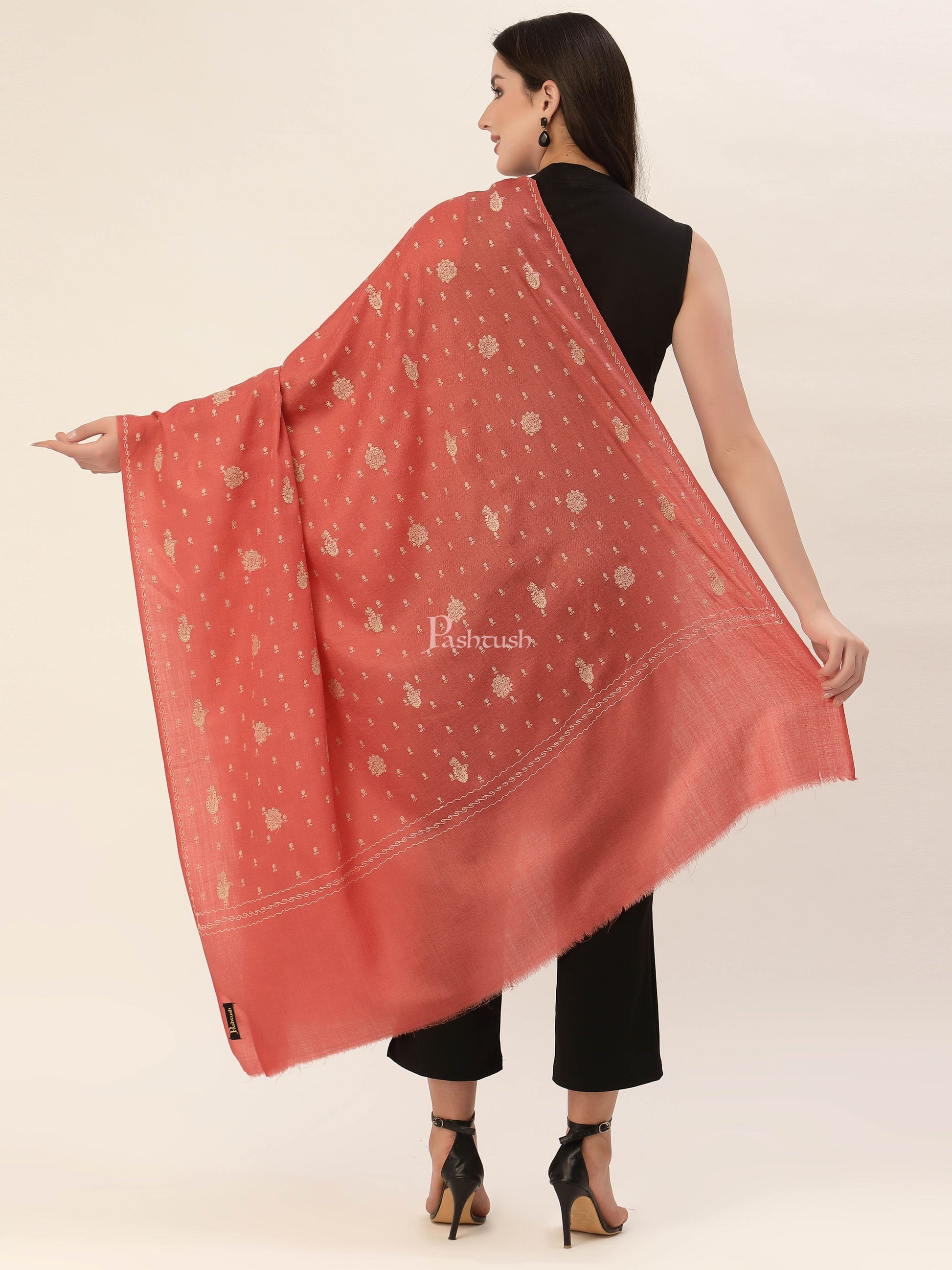 Pashtush India Womens Shawls Pashtush Womens Shawl With Tone On Tone Embroidery, Soft, Warm, Light Weight