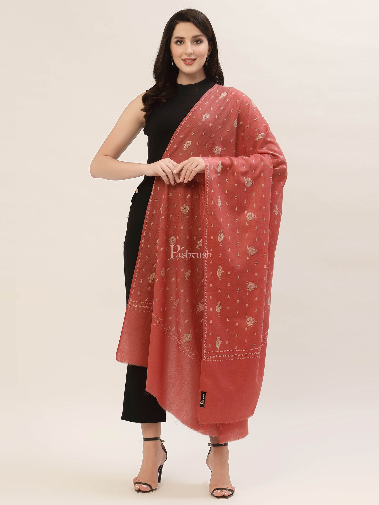 Pashtush India Womens Shawls Pashtush Womens Shawl With Tone On Tone Embroidery, Soft, Warm, Light Weight