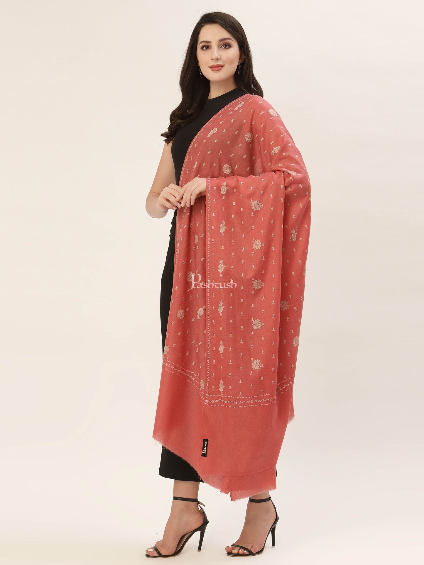 Pashtush India Womens Shawls Pashtush Womens Shawl With Tone On Tone Embroidery, Soft, Warm, Light Weight