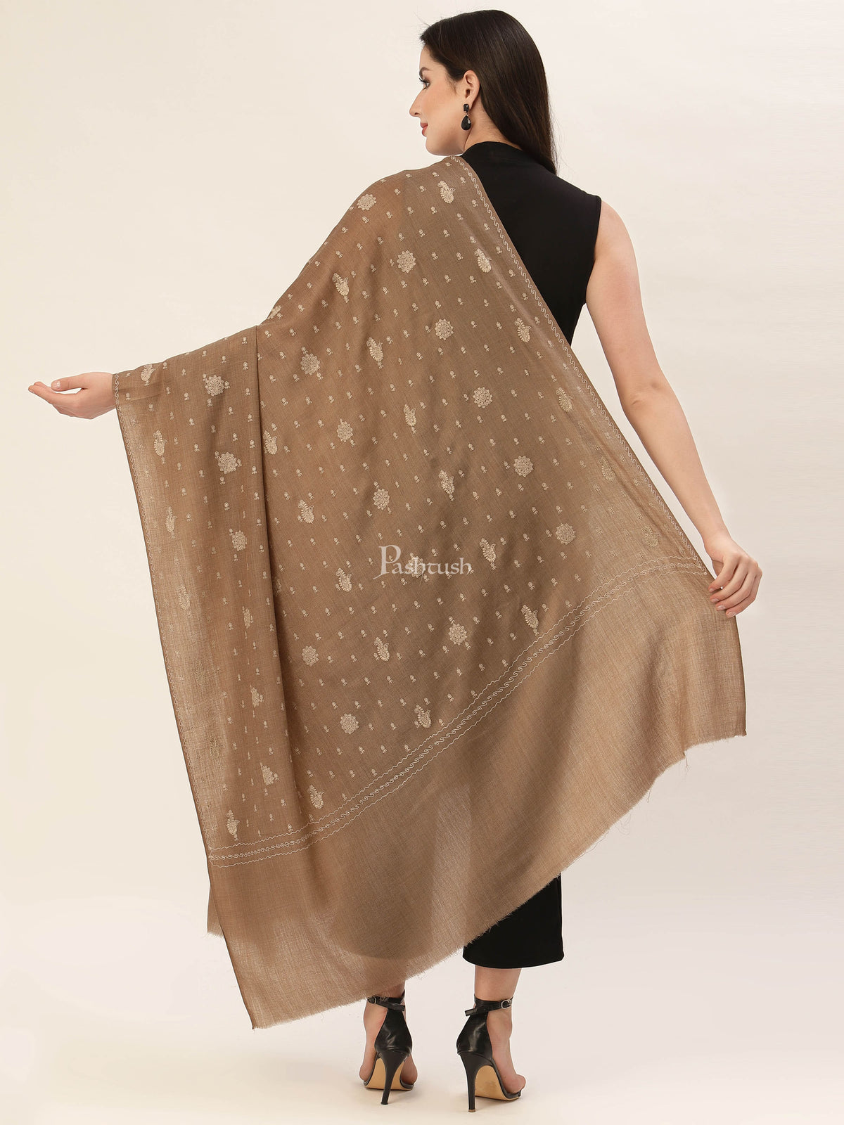 Pashtush India Womens Shawls Pashtush Womens Shawl With Tone On Tone Embroidery, Soft, Warm, Light Weight