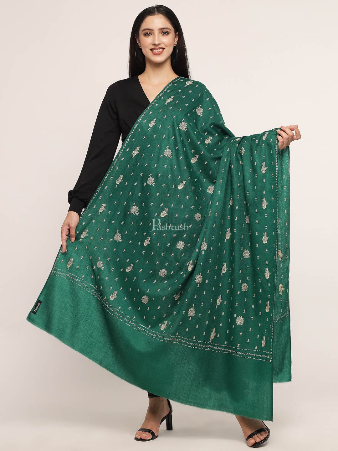 Pashtush India Womens Shawls Pashtush Womens Shawl With Tone On Tone Embroidery, Soft, Warm, Light Weight