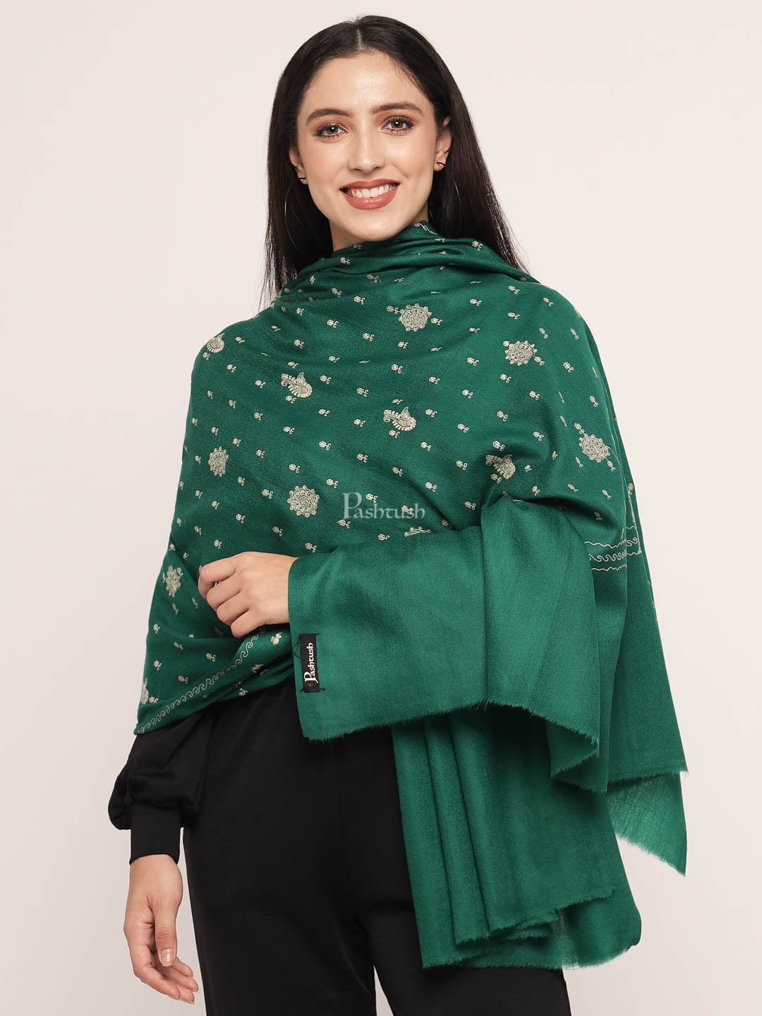 Pashtush India Womens Shawls Pashtush Womens Shawl With Tone On Tone Embroidery, Soft, Warm, Light Weight