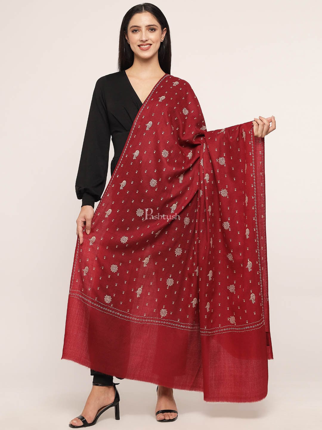 Pashtush India Womens Shawls Pashtush Womens Shawl With Tone On Tone Embroidery, Soft, Warm, Light Weight