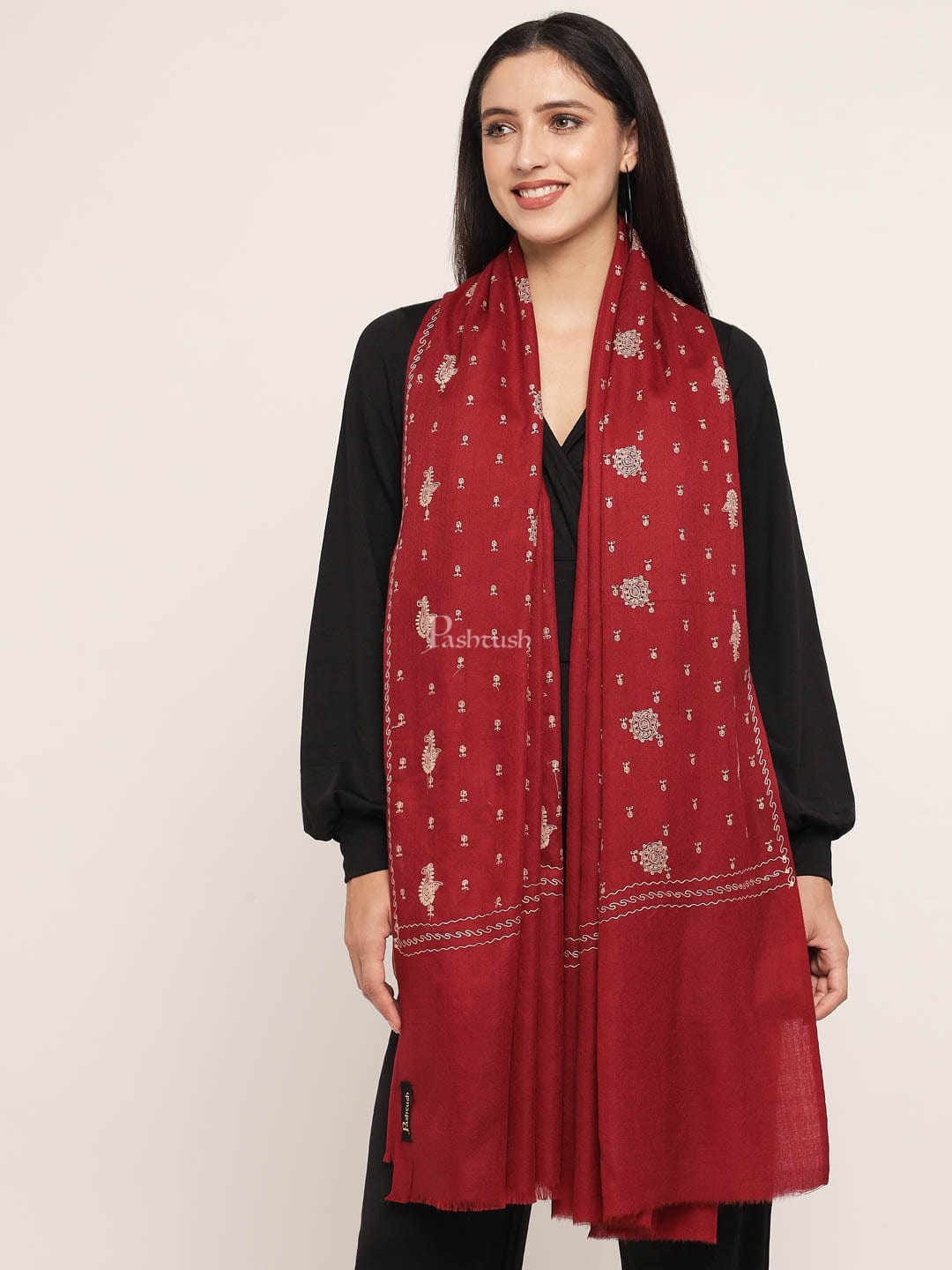 Pashtush India Womens Shawls Pashtush Womens Shawl With Tone On Tone Embroidery, Soft, Warm, Light Weight