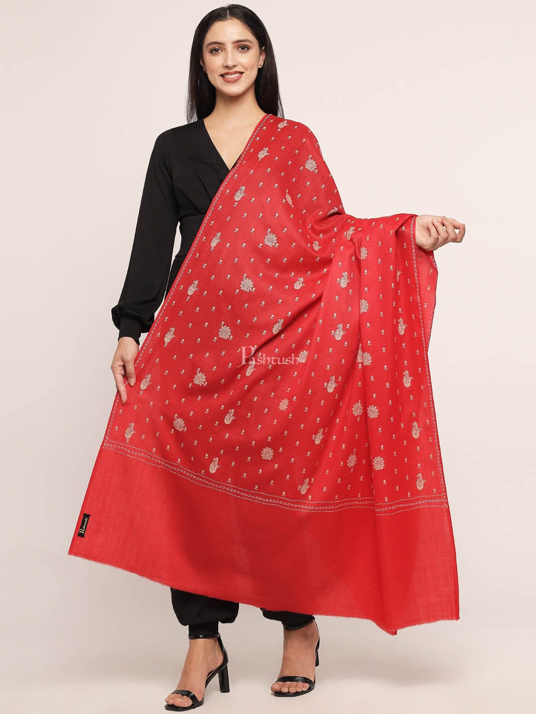 Pashtush India Womens Shawls Pashtush Womens Shawl With Tone On Tone Embroidery, Soft, Warm, Light Weight