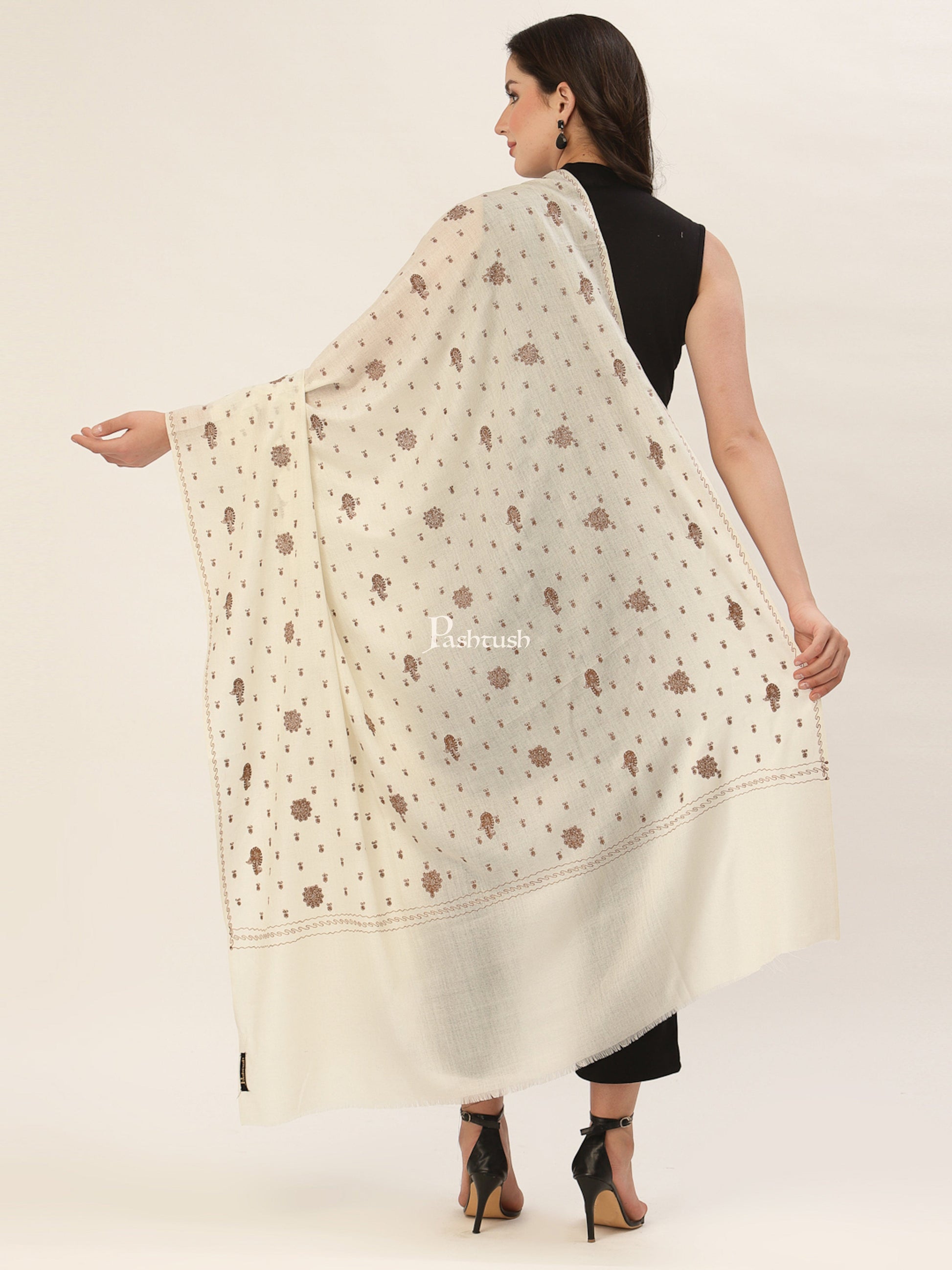 Pashtush India Womens Shawls Pashtush Womens Shawl With Tone On Tone Embroidery, Soft, Warm, Light Weight