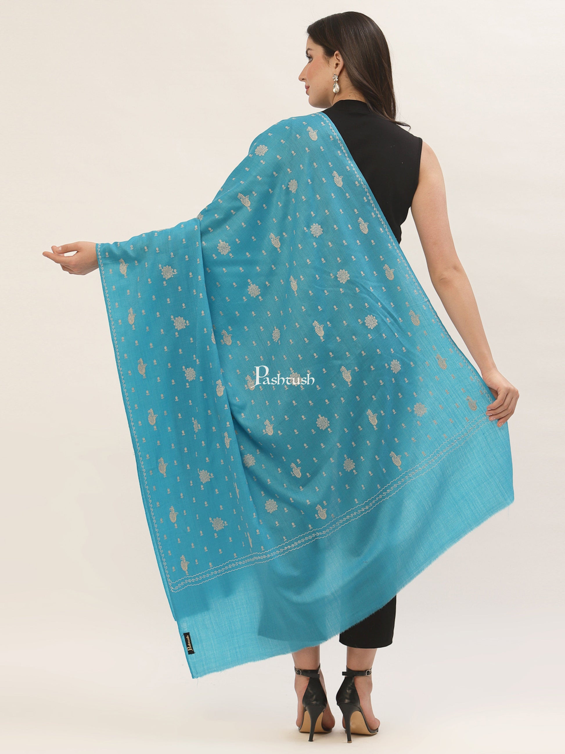 Pashtush India Womens Shawls Pashtush Womens Shawl With Tone On Tone Embroidery, Soft, Warm, Light Weight