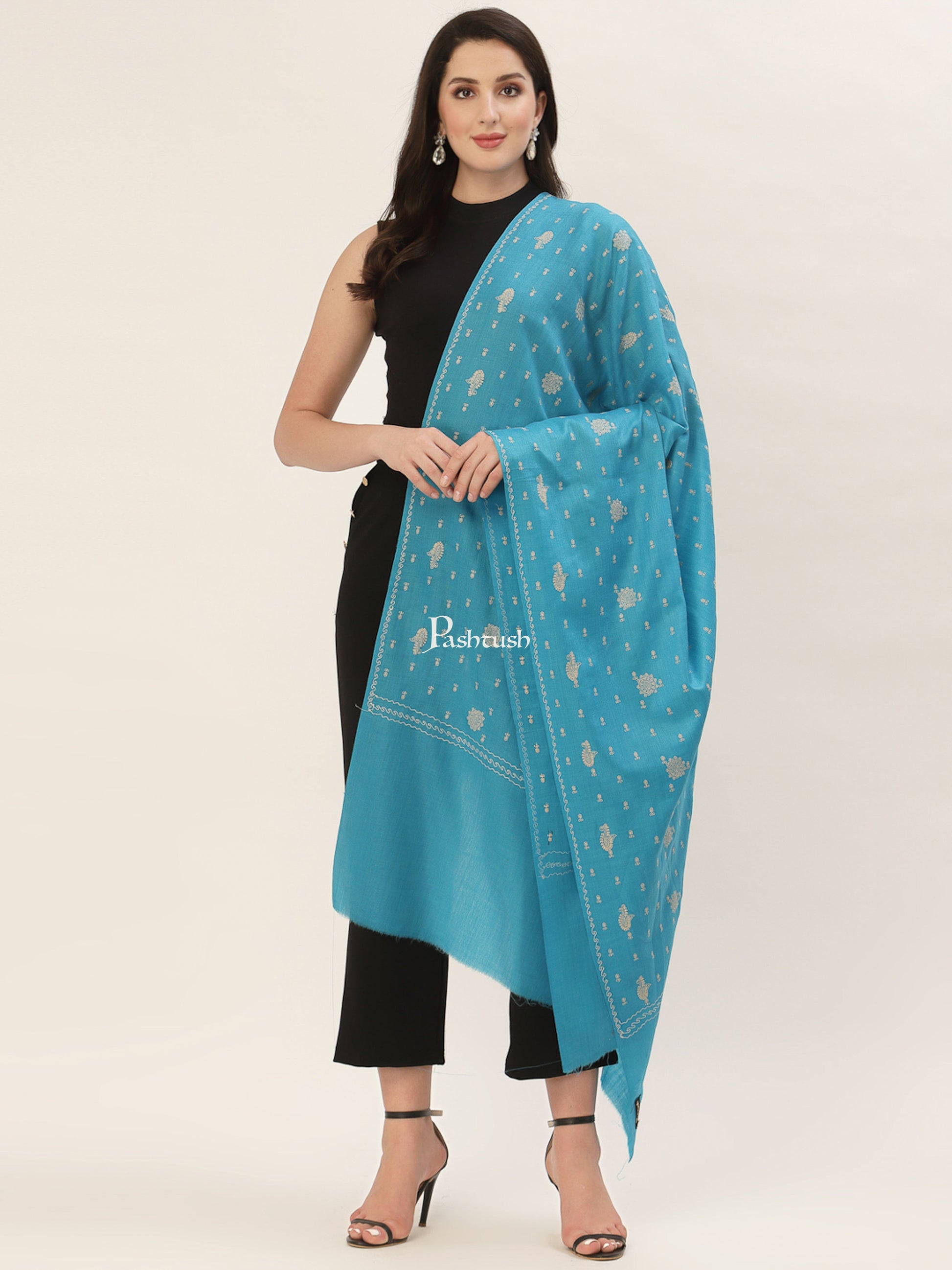 Pashtush India Womens Shawls Pashtush Womens Shawl With Tone On Tone Embroidery, Soft, Warm, Light Weight