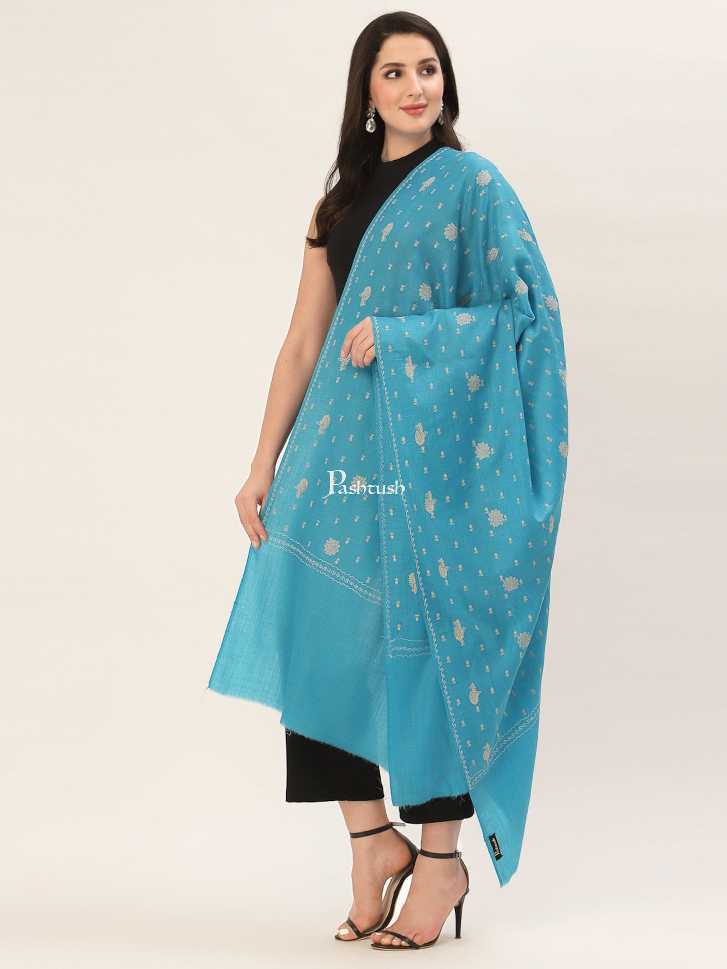 Pashtush India Womens Shawls Pashtush Womens Shawl With Tone On Tone Embroidery, Soft, Warm, Light Weight
