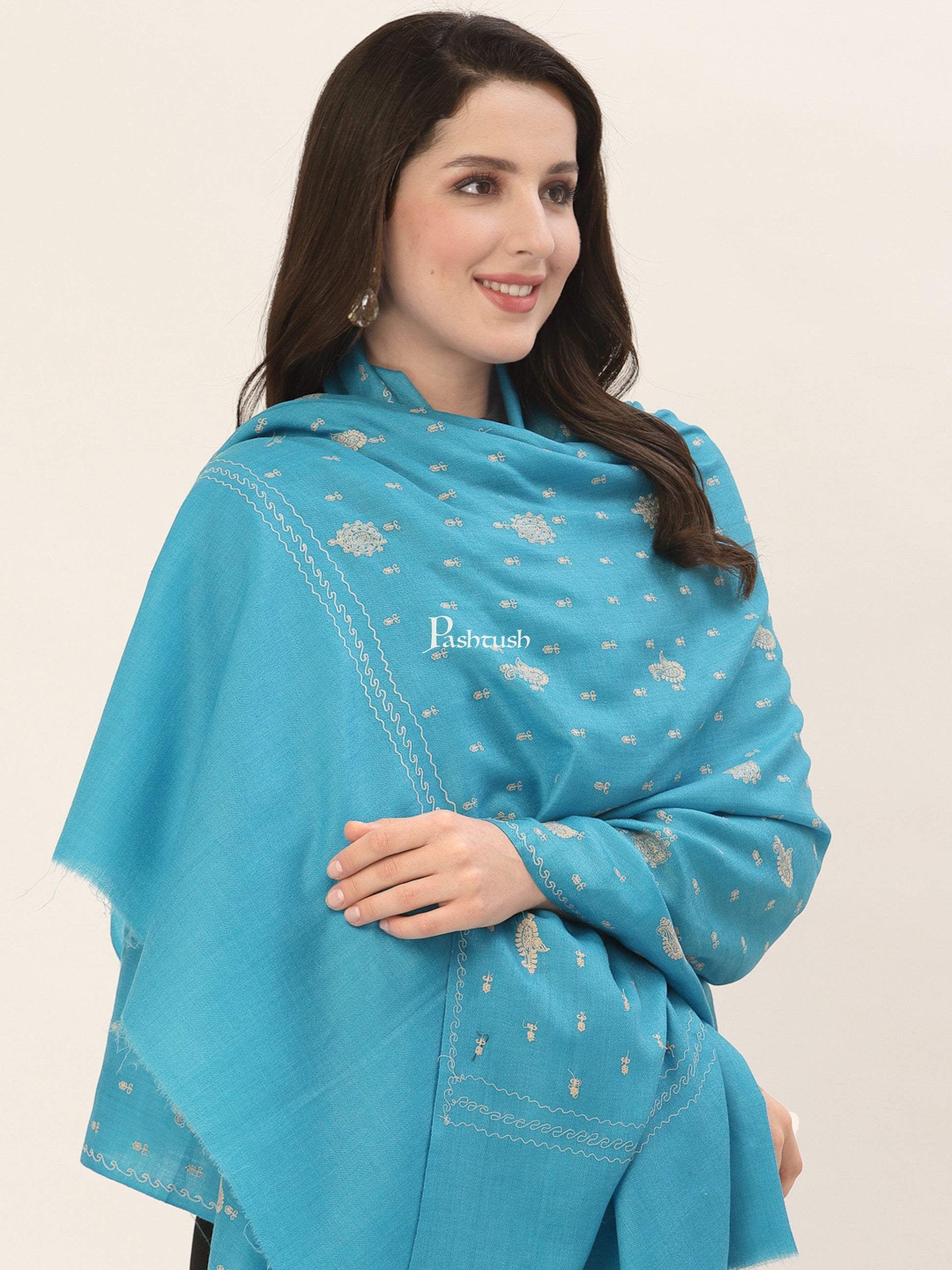 Pashtush India Womens Shawls Pashtush Womens Shawl With Tone On Tone Embroidery, Soft, Warm, Light Weight