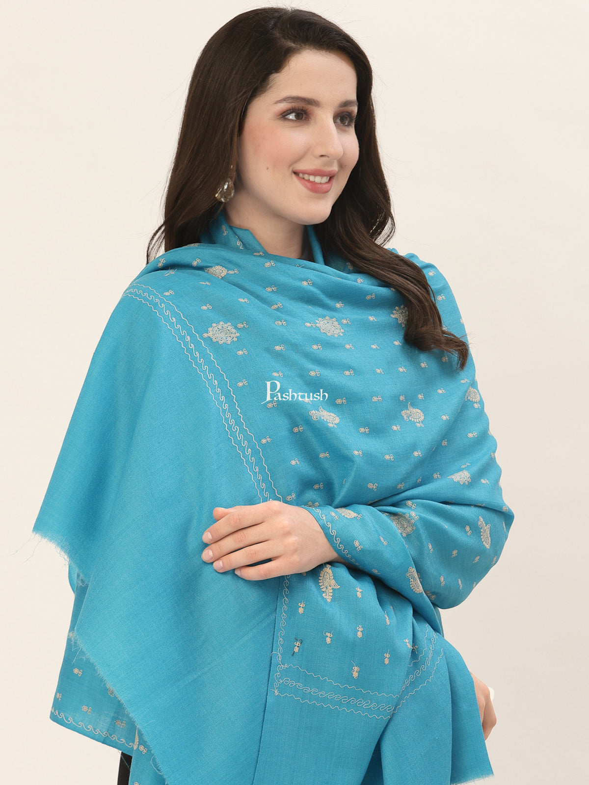 Pashtush India Womens Shawls Pashtush Womens Shawl With Tone On Tone Embroidery, Soft, Warm, Light Weight