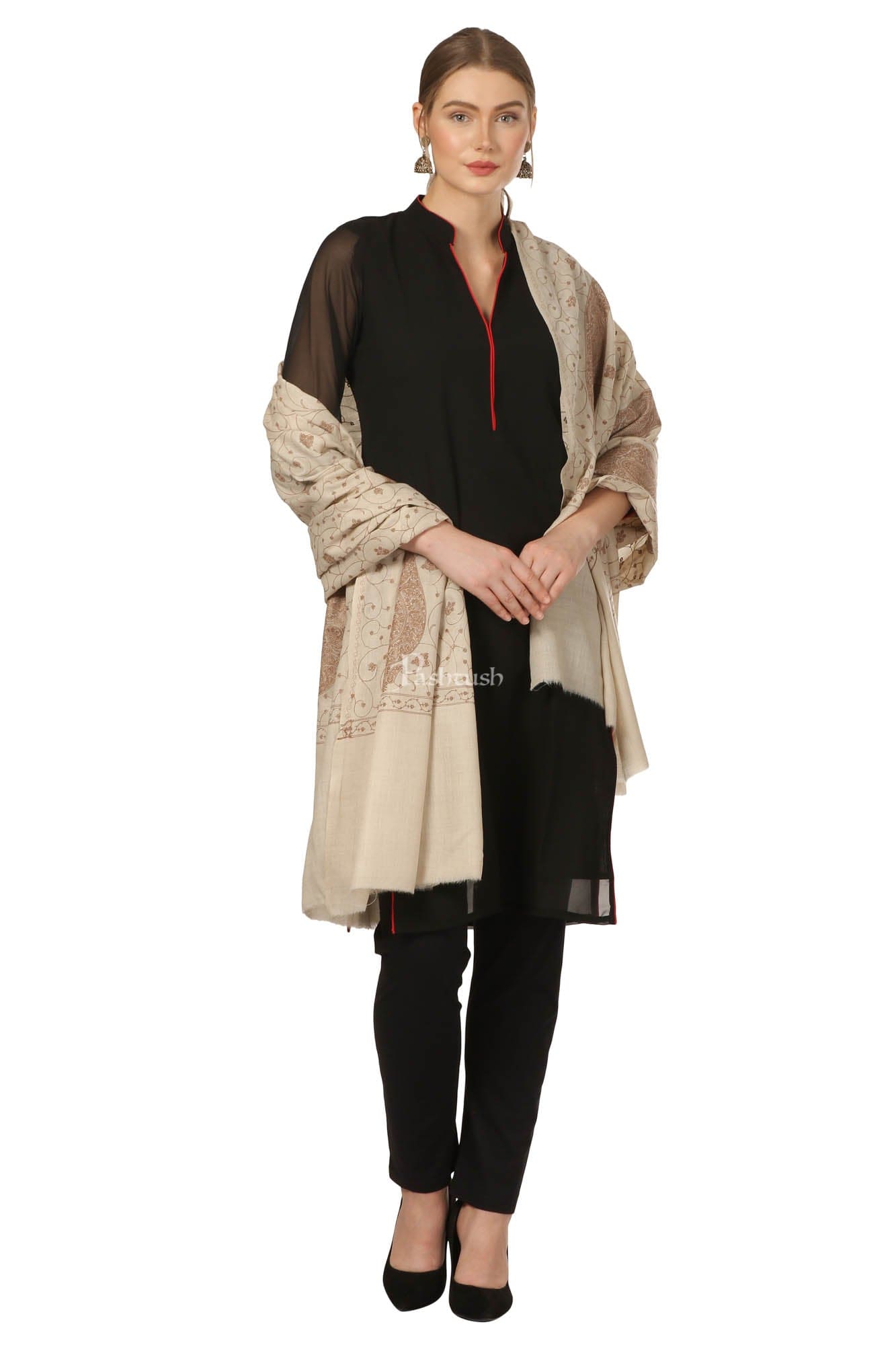Pashtush India Womens Shawls Pashtush Womens Shawl With Tone On Tone Embroidery, Soft Warm, Light Weight Wool