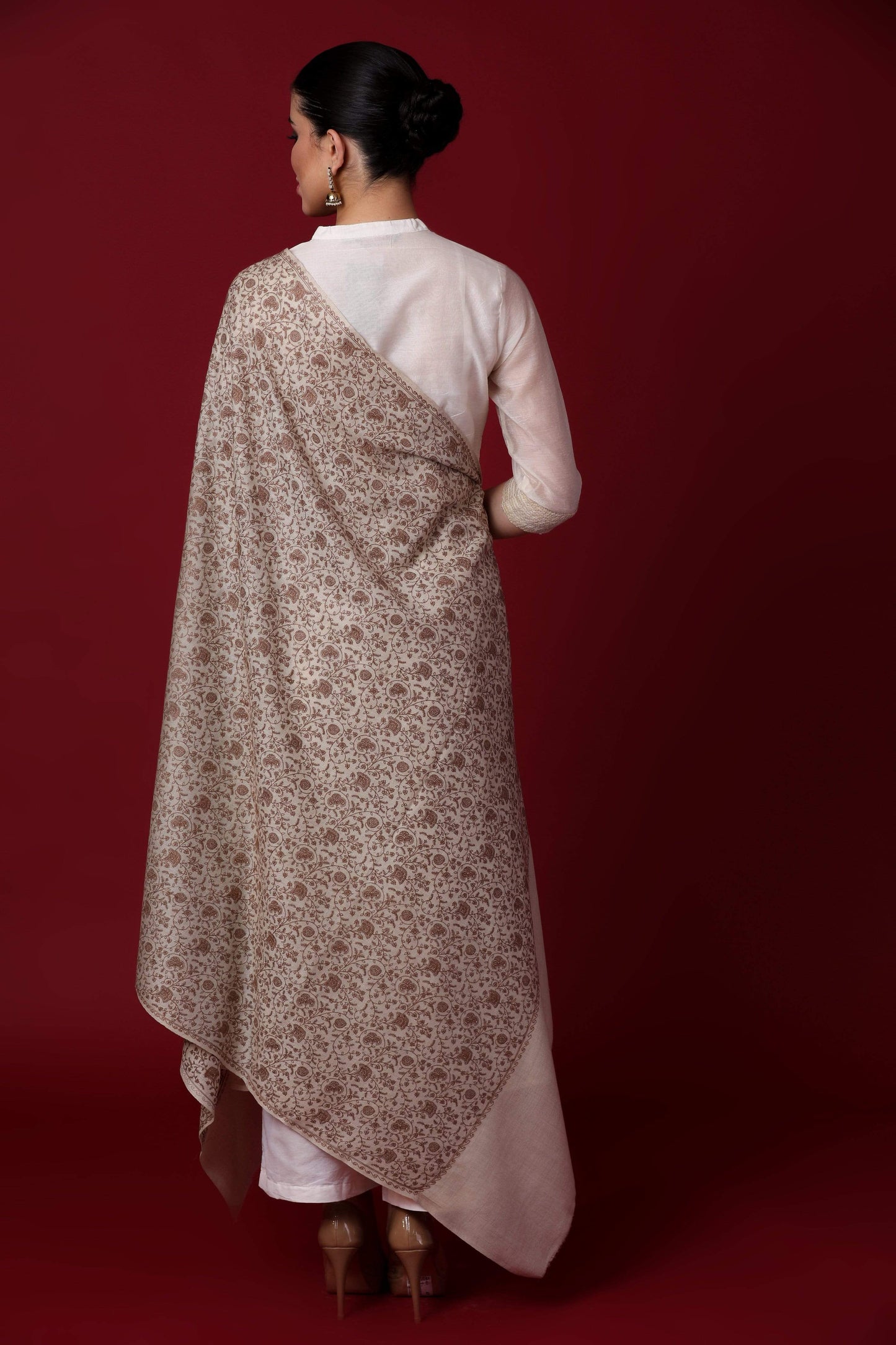 Pashtush Shawl Store Shawl Pashtush Womens Shawl with Tone on Tone Embroidery, Soft Wool, Light Weight
