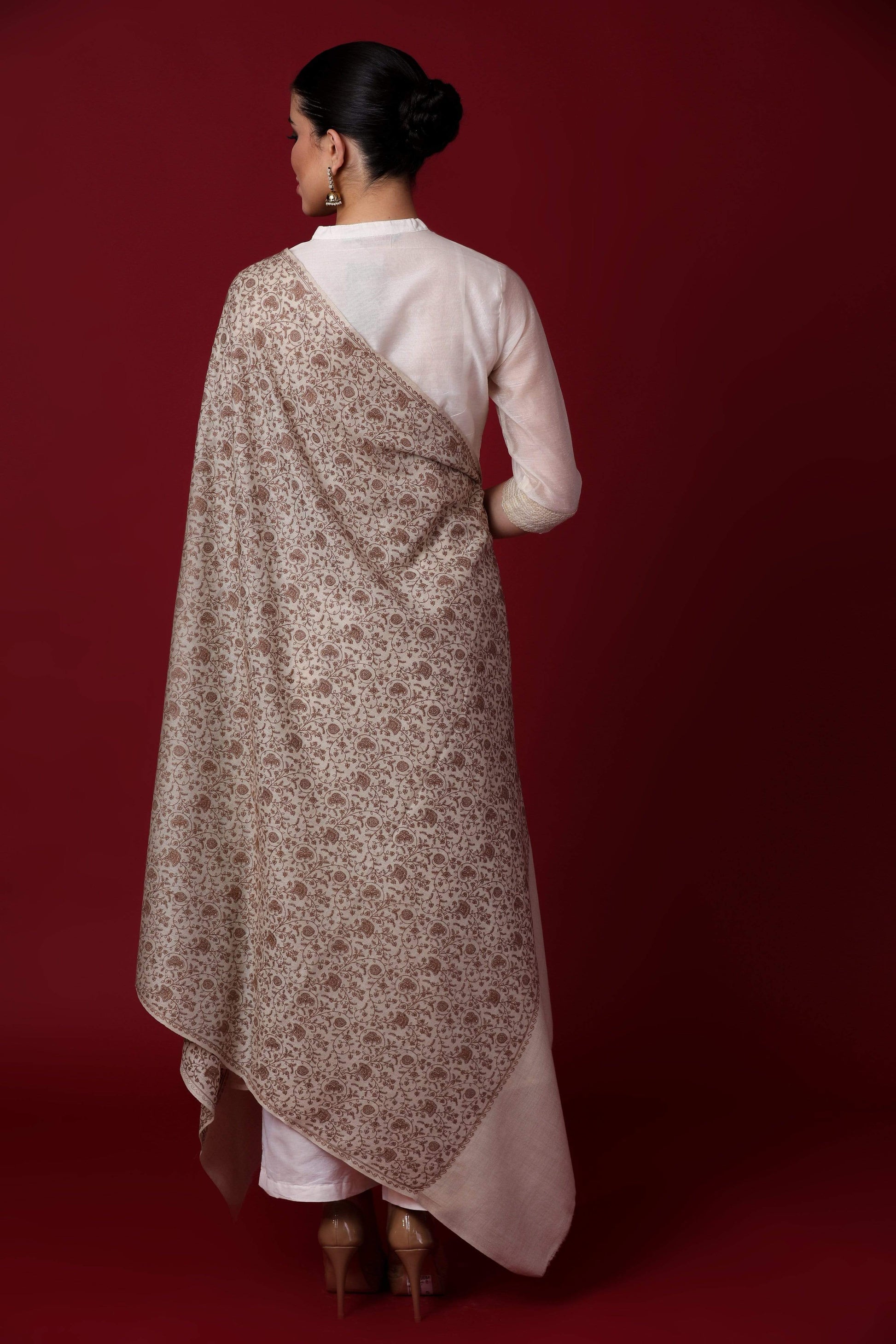 Pashtush Shawl Store Shawl Pashtush Womens Shawl with Tone on Tone Embroidery, Soft Wool, Light Weight