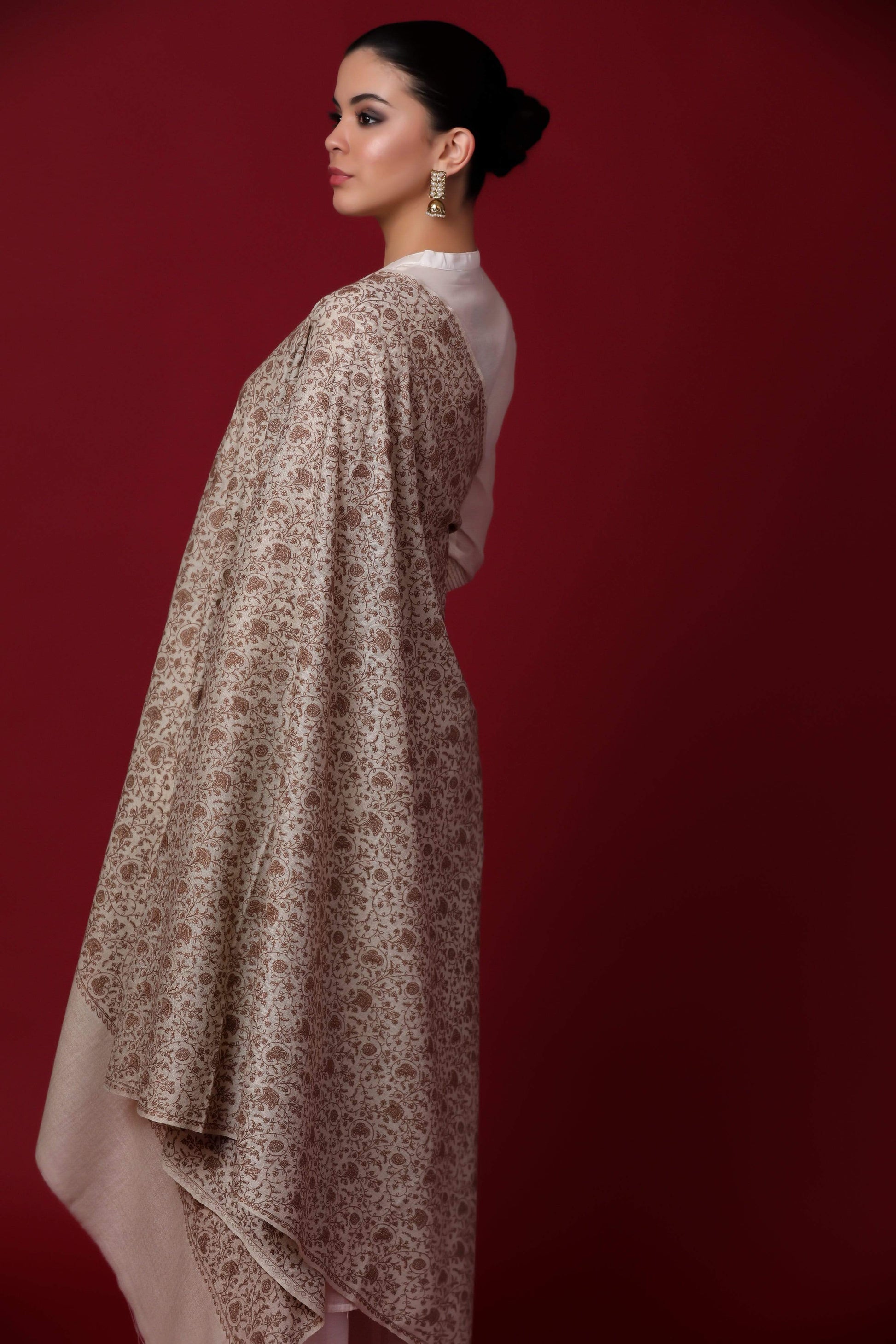 Pashtush Shawl Store Shawl Pashtush Womens Shawl with Tone on Tone Embroidery, Soft Wool, Light Weight