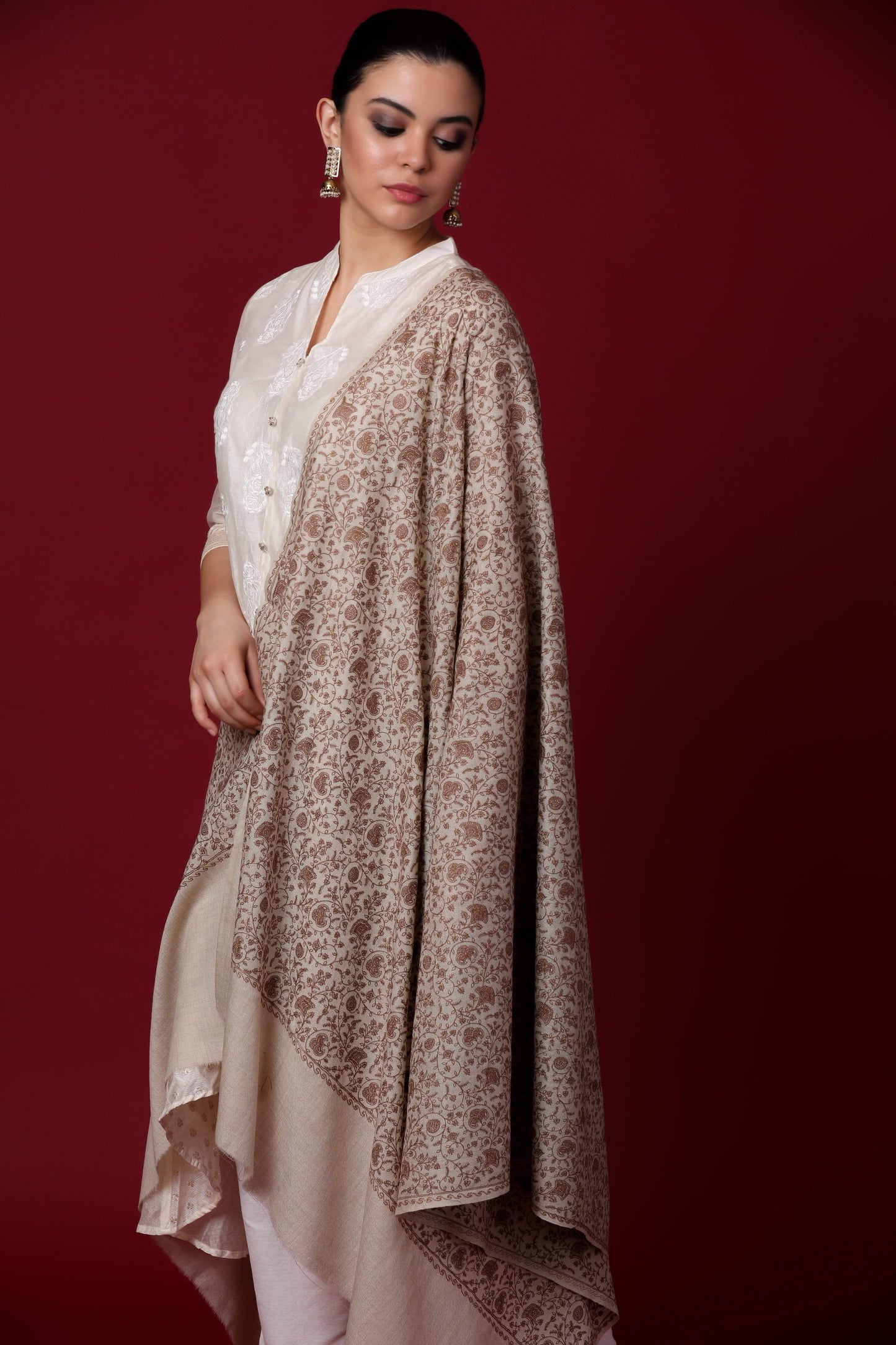 Pashtush Shawl Store Shawl Pashtush Womens Shawl with Tone on Tone Embroidery, Soft Wool, Light Weight