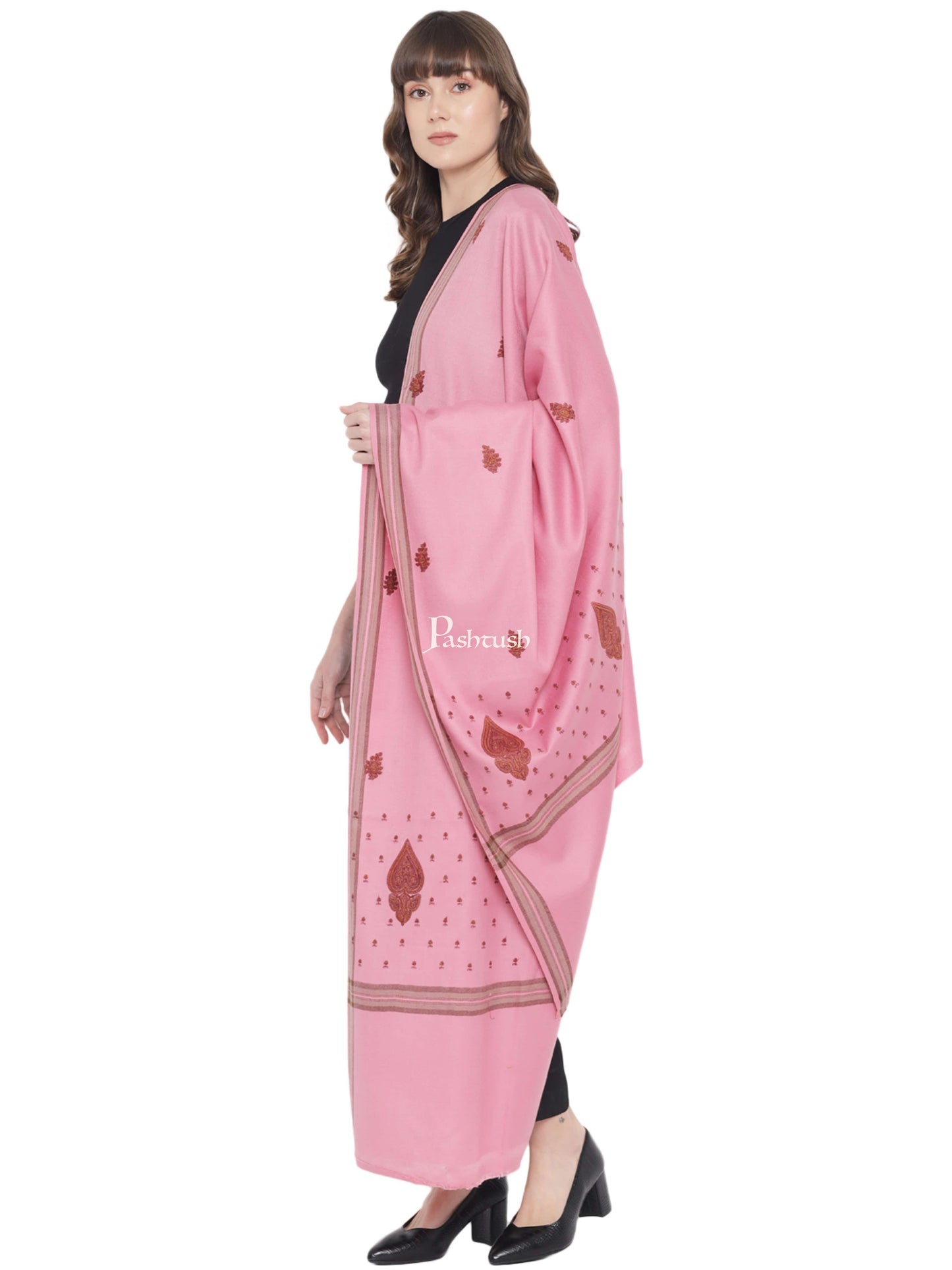 Pashtush India Womens Shawls Pashtush Womens Shawl, Woollen, Needlework Embroidery, Pink