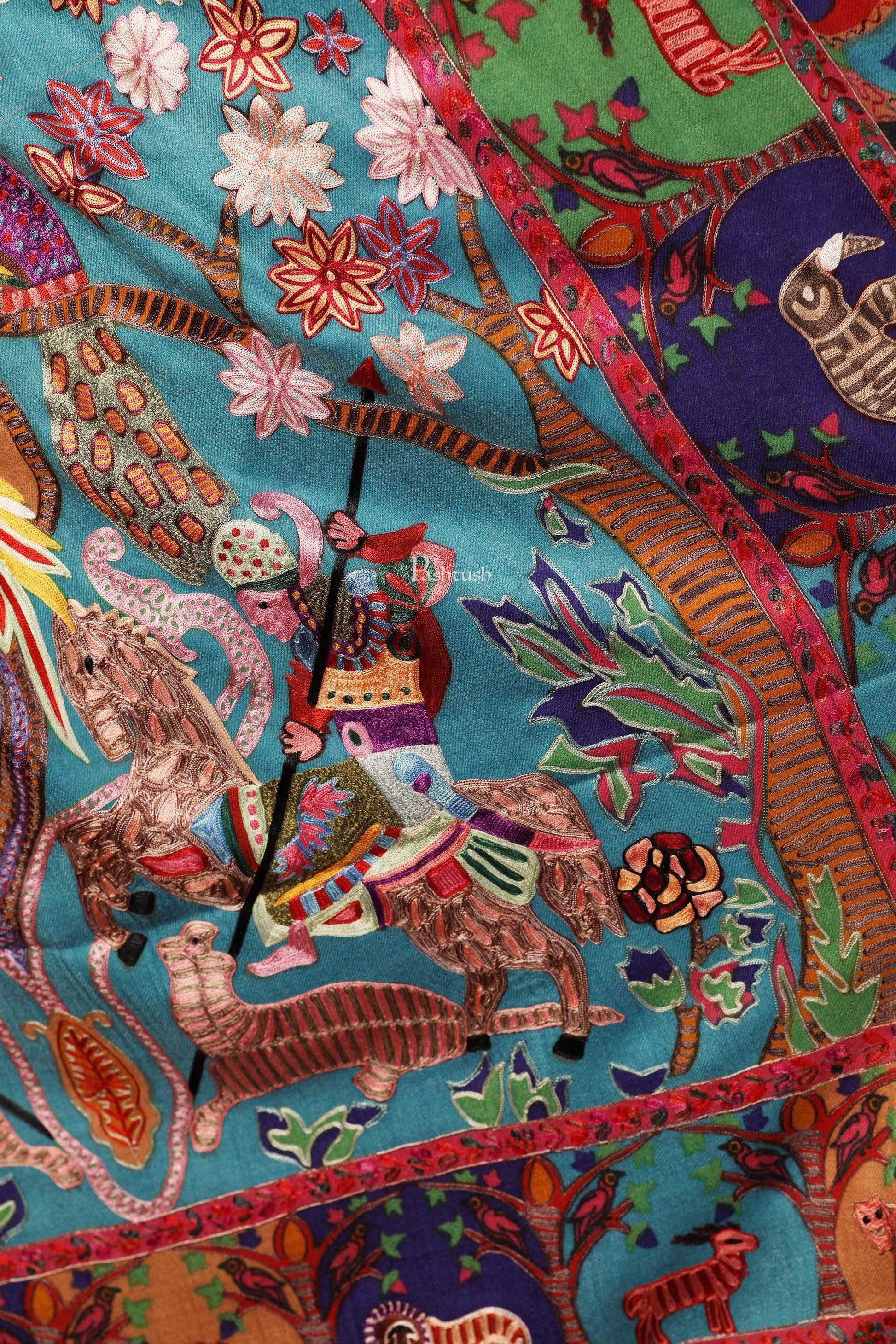 Pashtush India 100x200 PASHTUSH WOMENS SHIKAAR-DAR HAND EMBROIDERED, SHAWL IN FINE WOOL