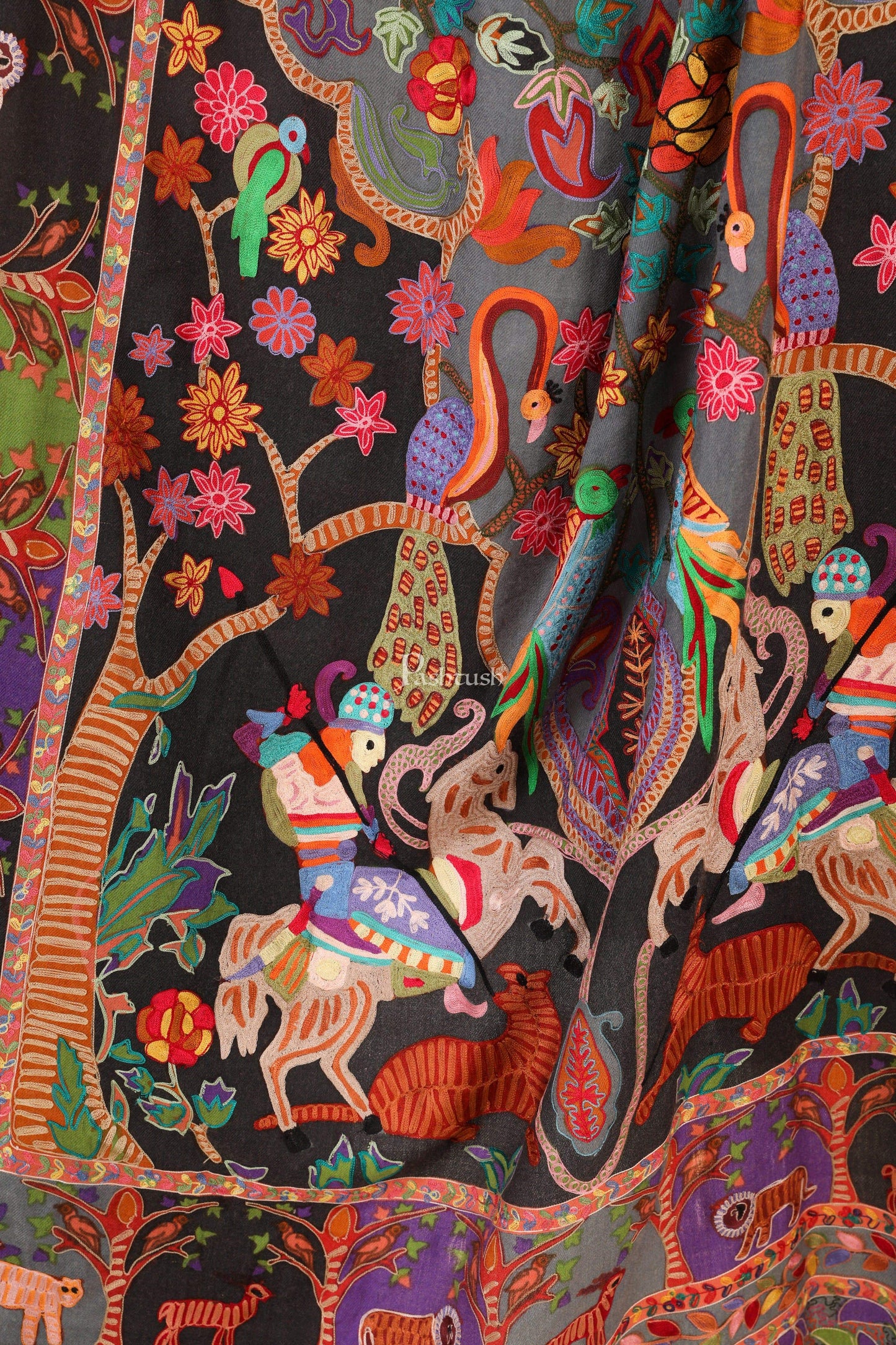Pashtush India 114x228 Pashtush Womens Shikaar-Dar Hand Embroidered, Shawl In Fine Wool