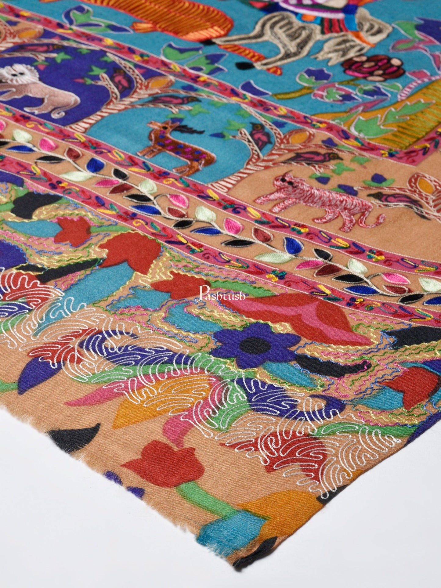 Pashtush India Womens Shawls Pashtush Womens Shikaar-Dar Hand Embroidered, Shawl In Fine Wool