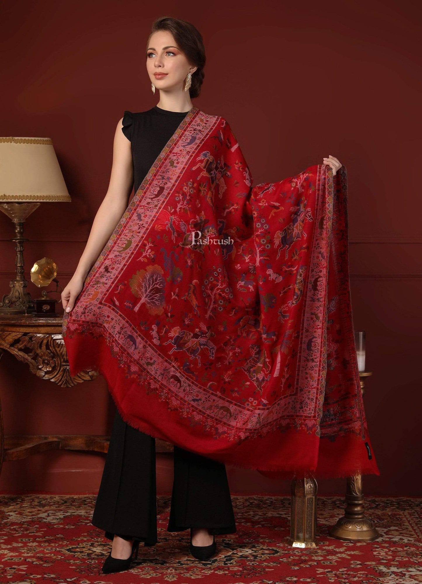 Pashtush India 100x200 Pashtush Womens Shikaardar Stole, Pure Wool, With Woolmark Certificate