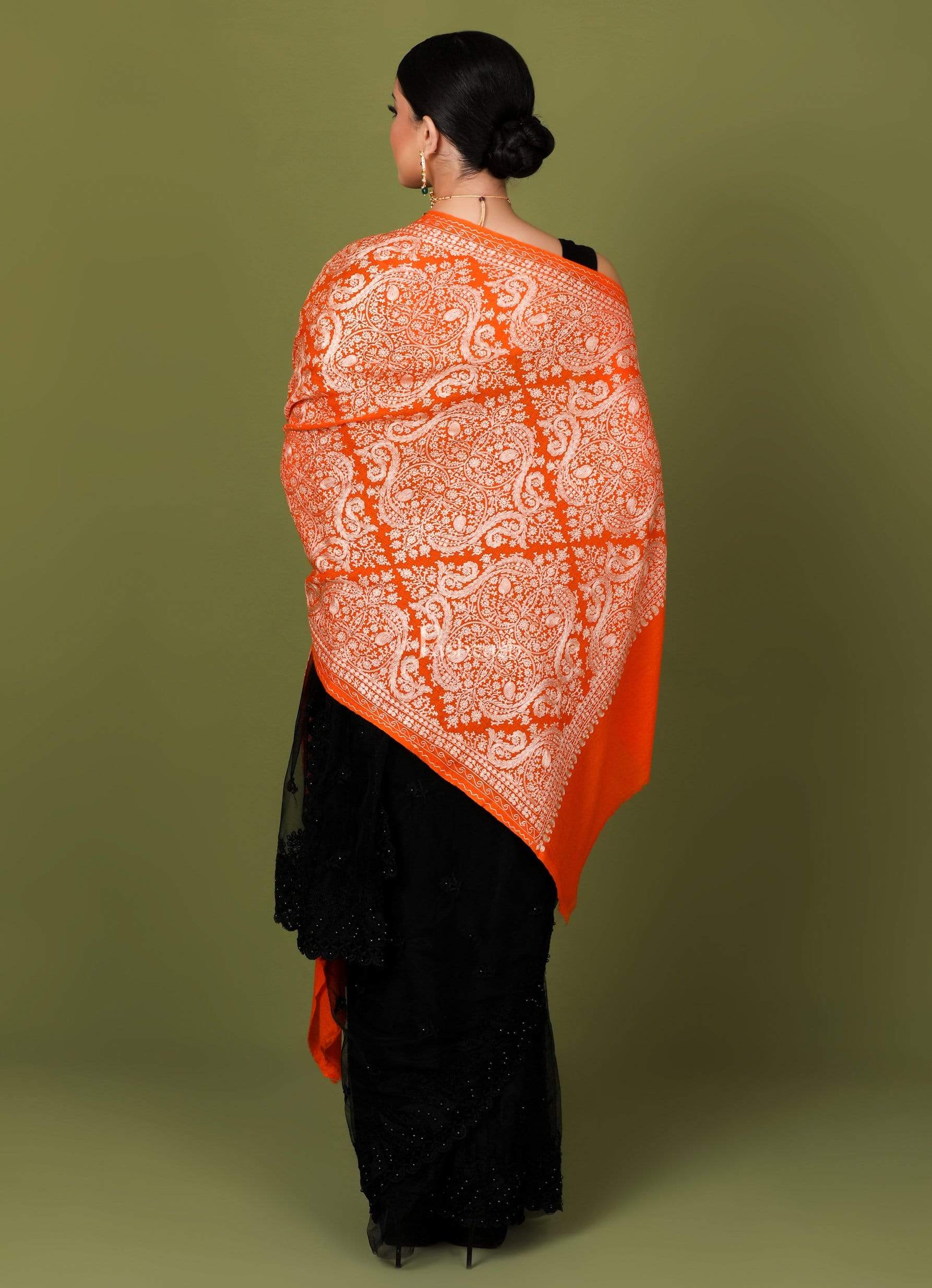 Pashtush Store Stole Pashtush Womens Silk-Cashmere Fine Wool, Nalki Embroidery Needlework Stole, Salamander