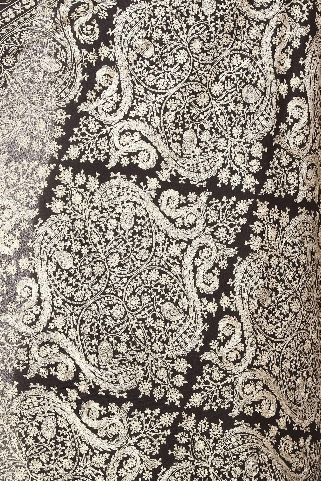 Pashtush India 70x200 Pashtush Womens Silk-Pashmina Fine Wool, Nalki Embroidery Needlework Stole, Black
