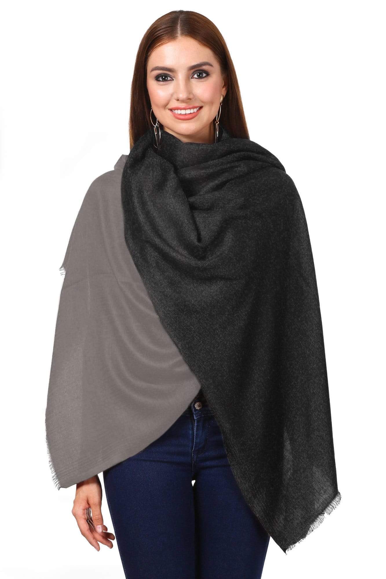 Pashtush India 70x200 Pashtush Womens Silky Bamboo Reversible Scarf, Stoles, Grey and Black
